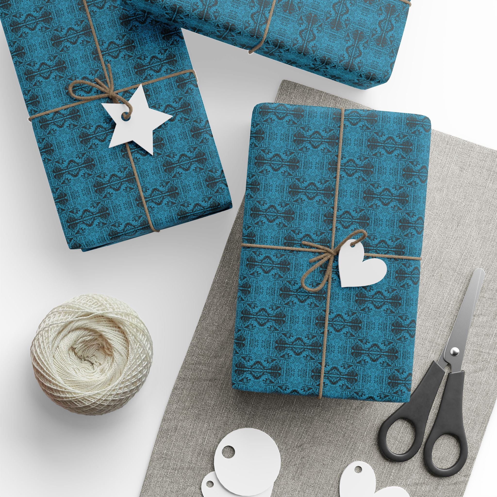 Love (Black, Turquoise Background) Heavy Wrapping Paper