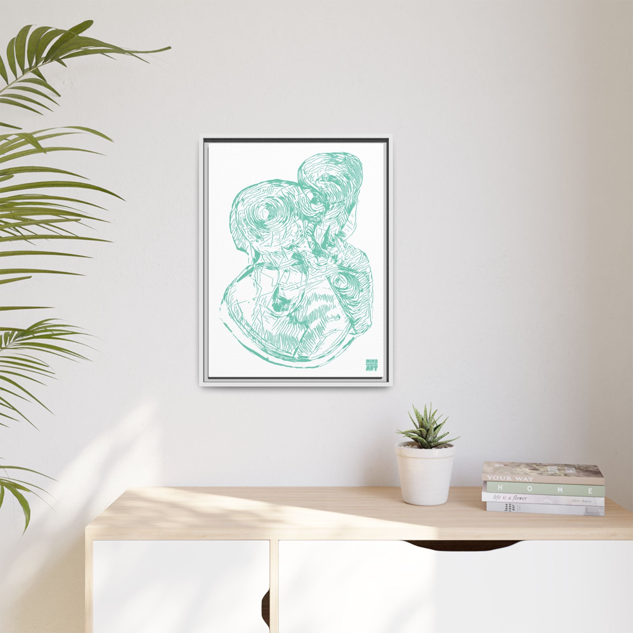 Curiosity (Teal, White Background) Matte Canvas, Framed