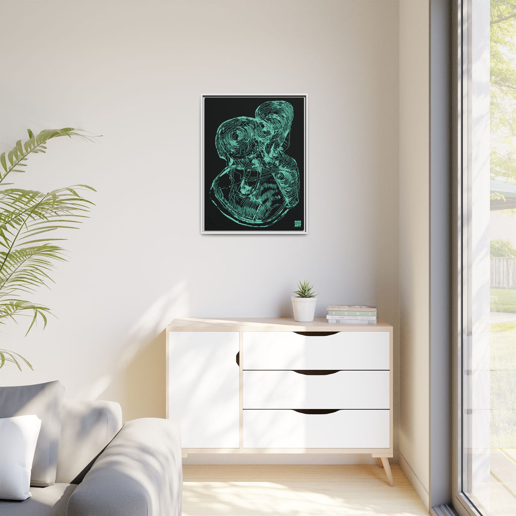 Curiosity (Teal, Black Background) Matte Canvas, Framed