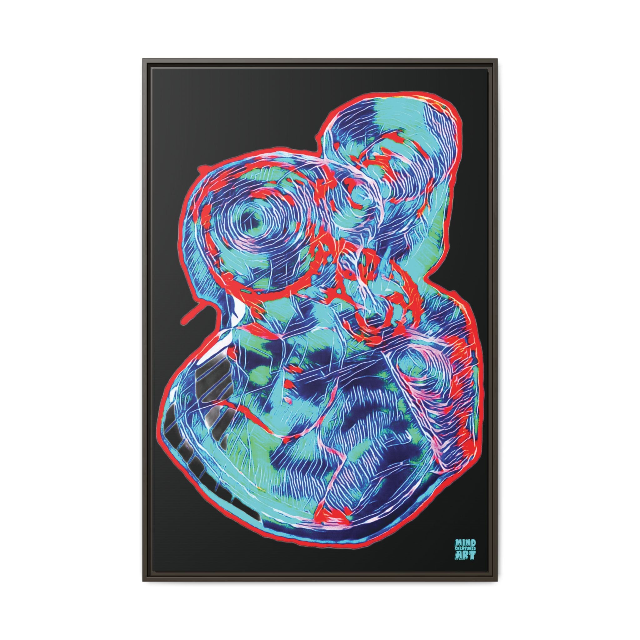 Curiosity (Red & Teal), Black Background) Matte Canvas, Framed