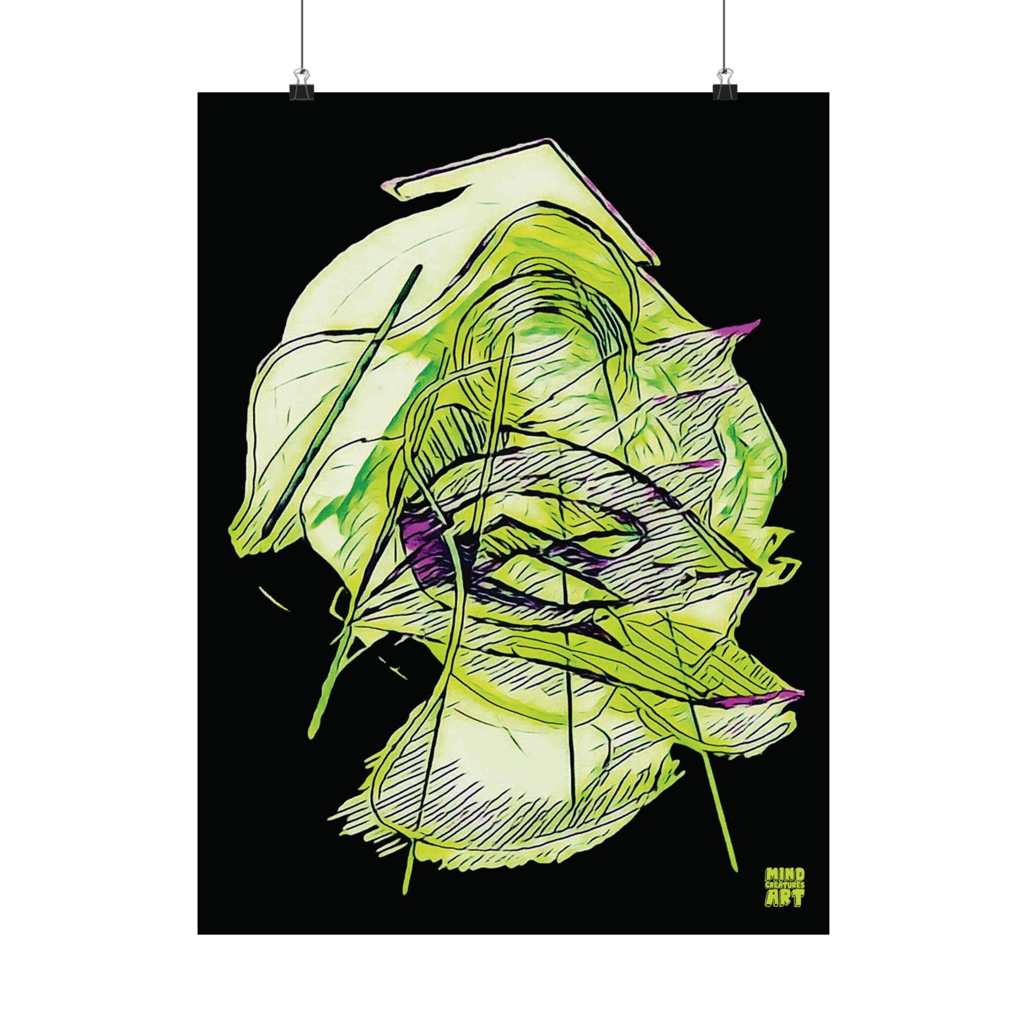 Dive Reflex (Lime, Black Background) Matte Poster