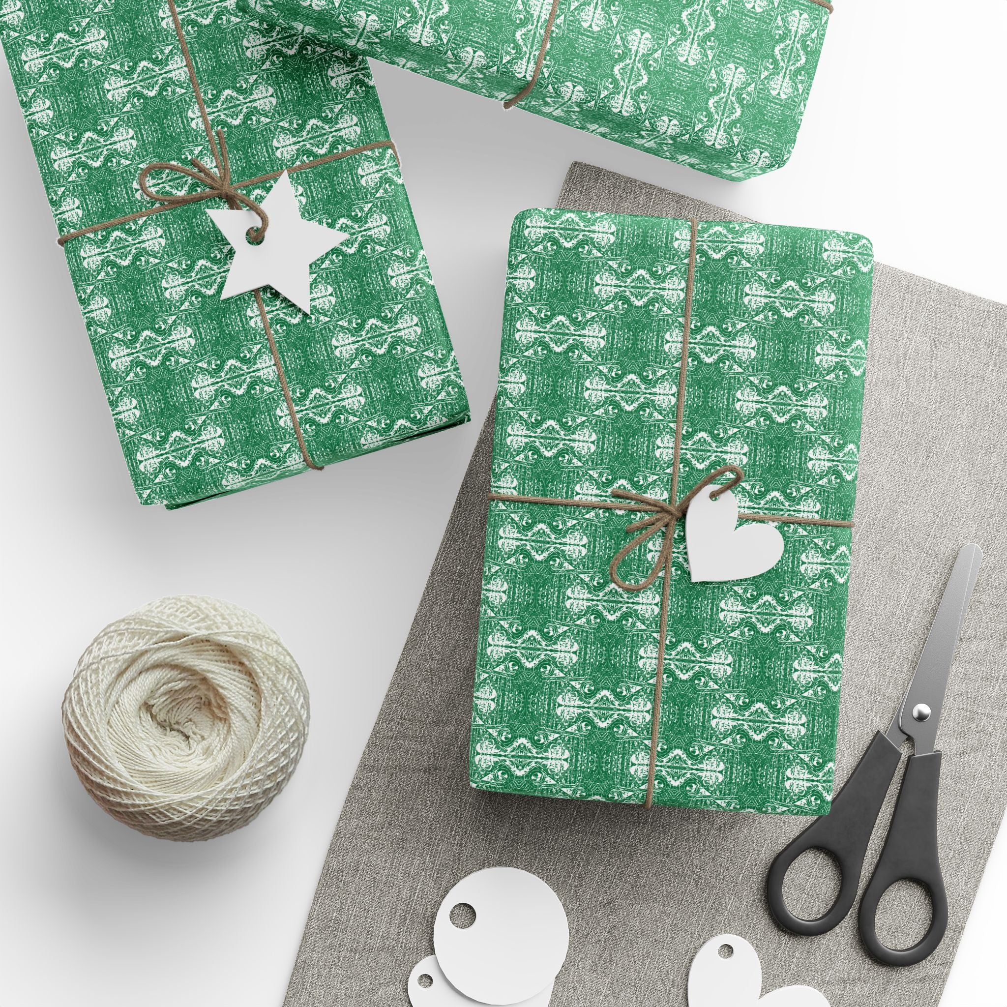 Love (White, Green Background) Heavy Wrapping Paper