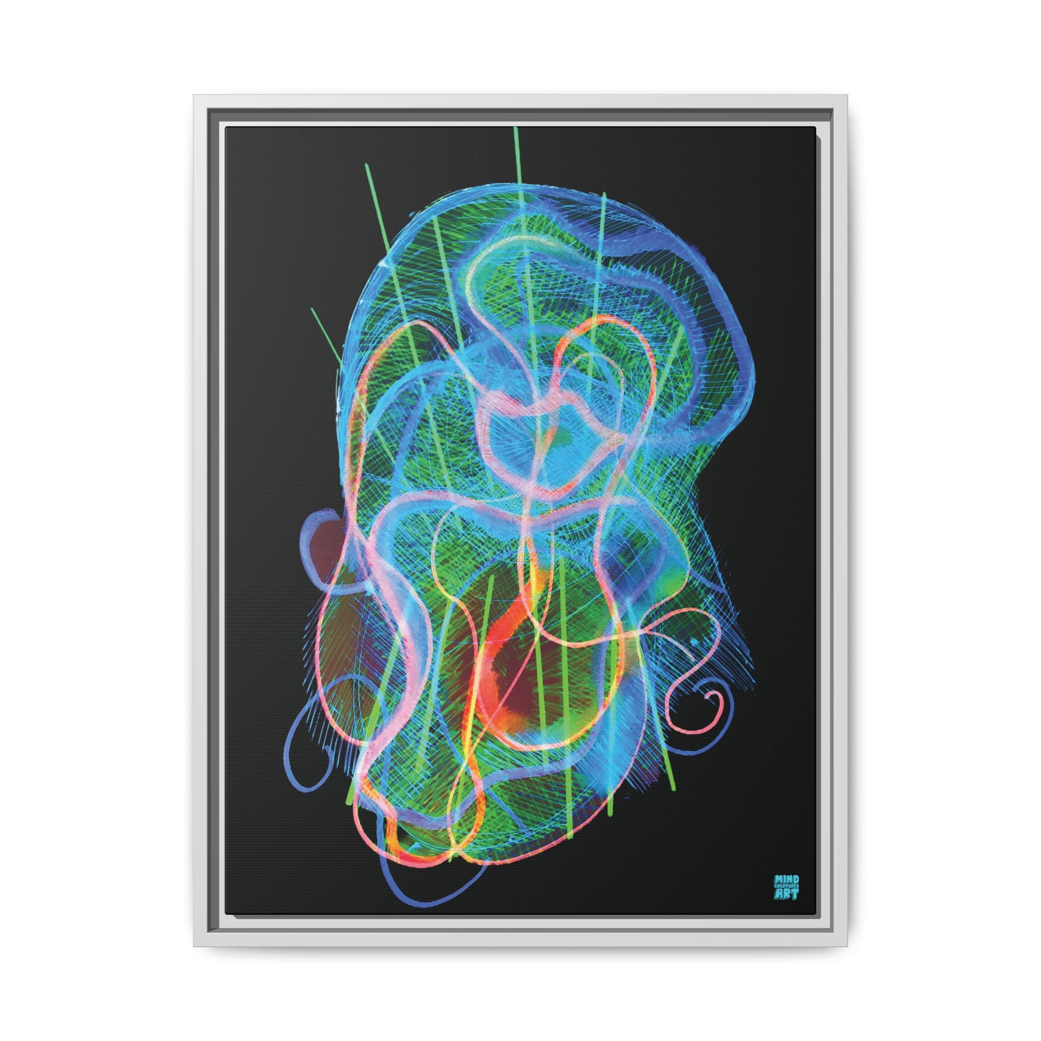 Davy Jones (Electric Blue & Green, Black Background) Matte Canvas, Framed