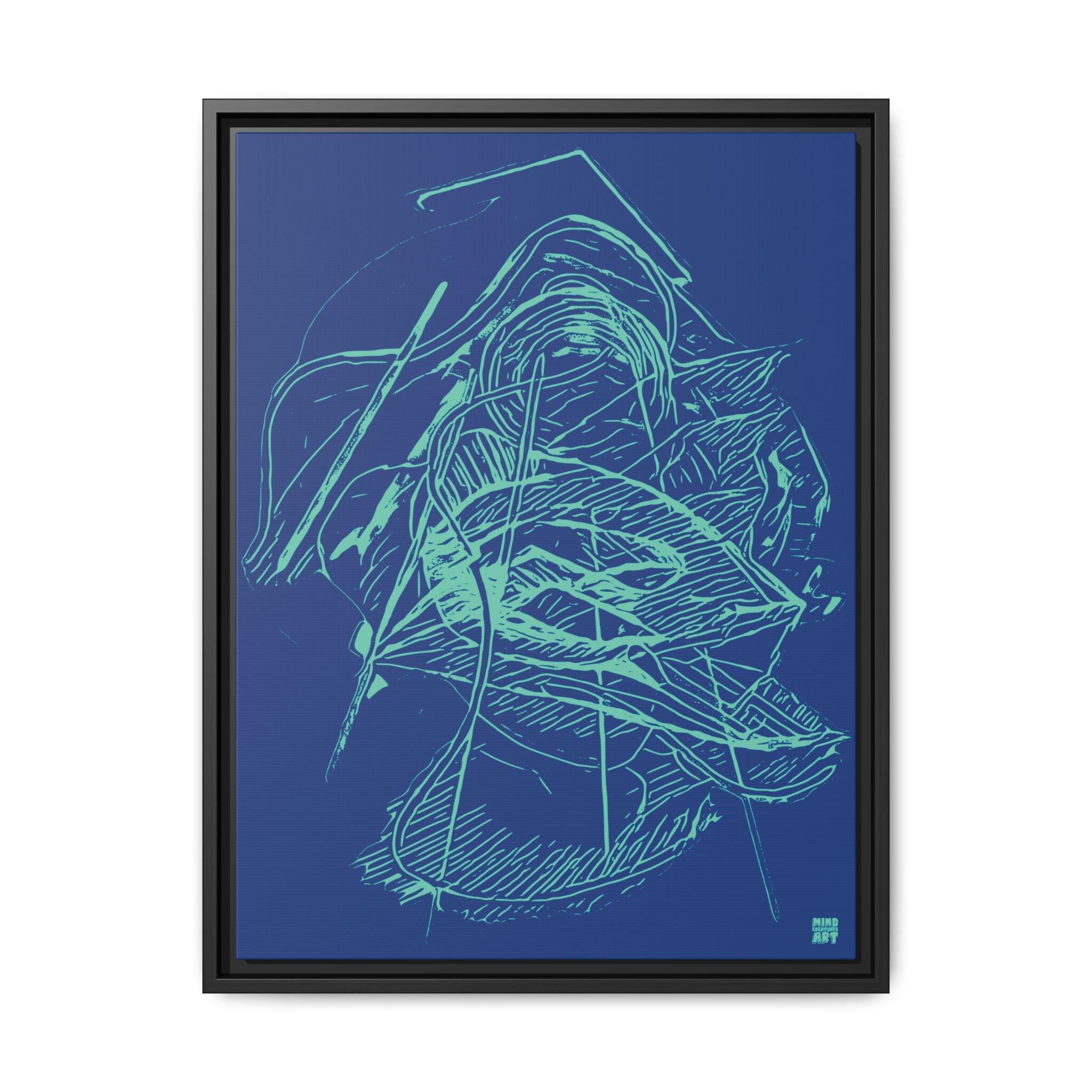 Dive Reflex (Teal, Dark Blue Background) Matte Canvas, Framed