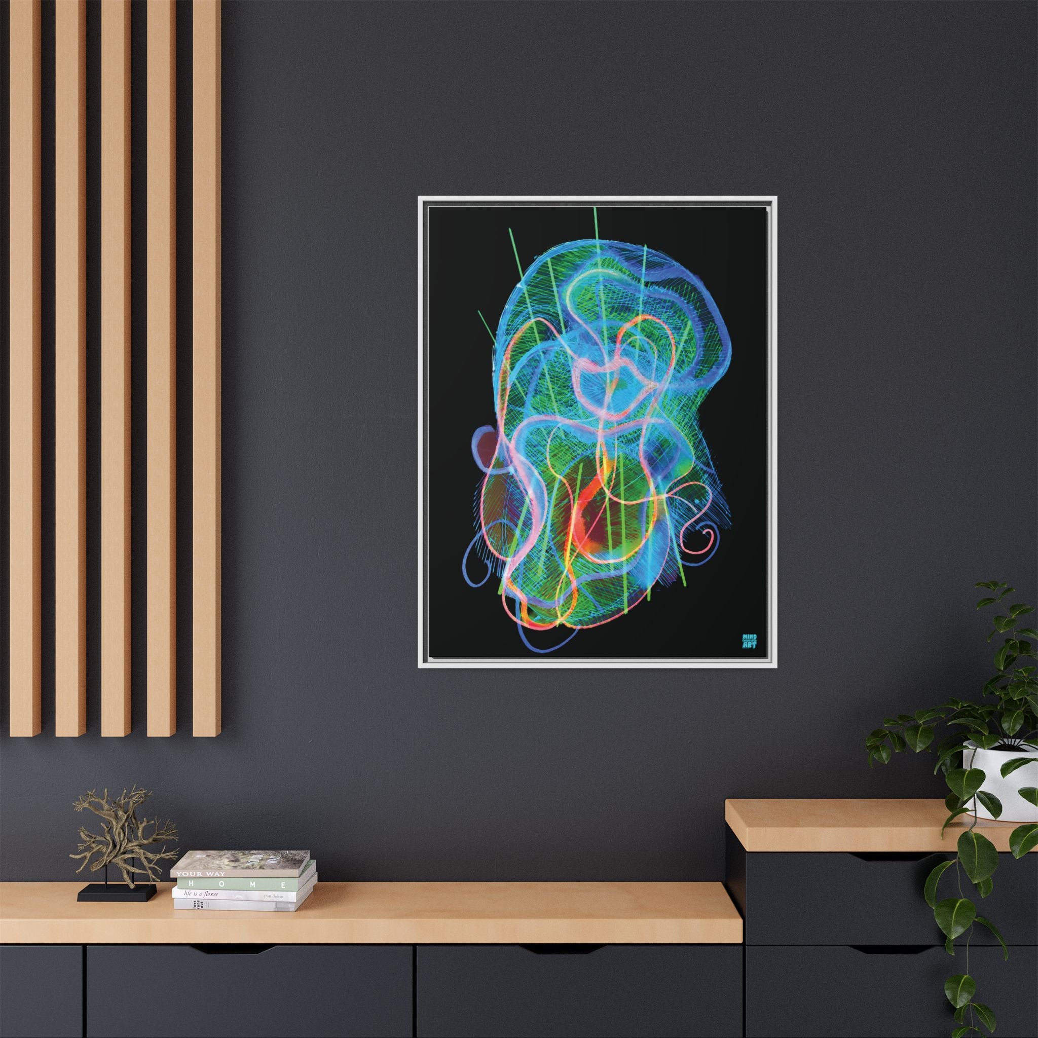 Davy Jones (Electric Blue & Green, Black Background) Matte Canvas, Framed