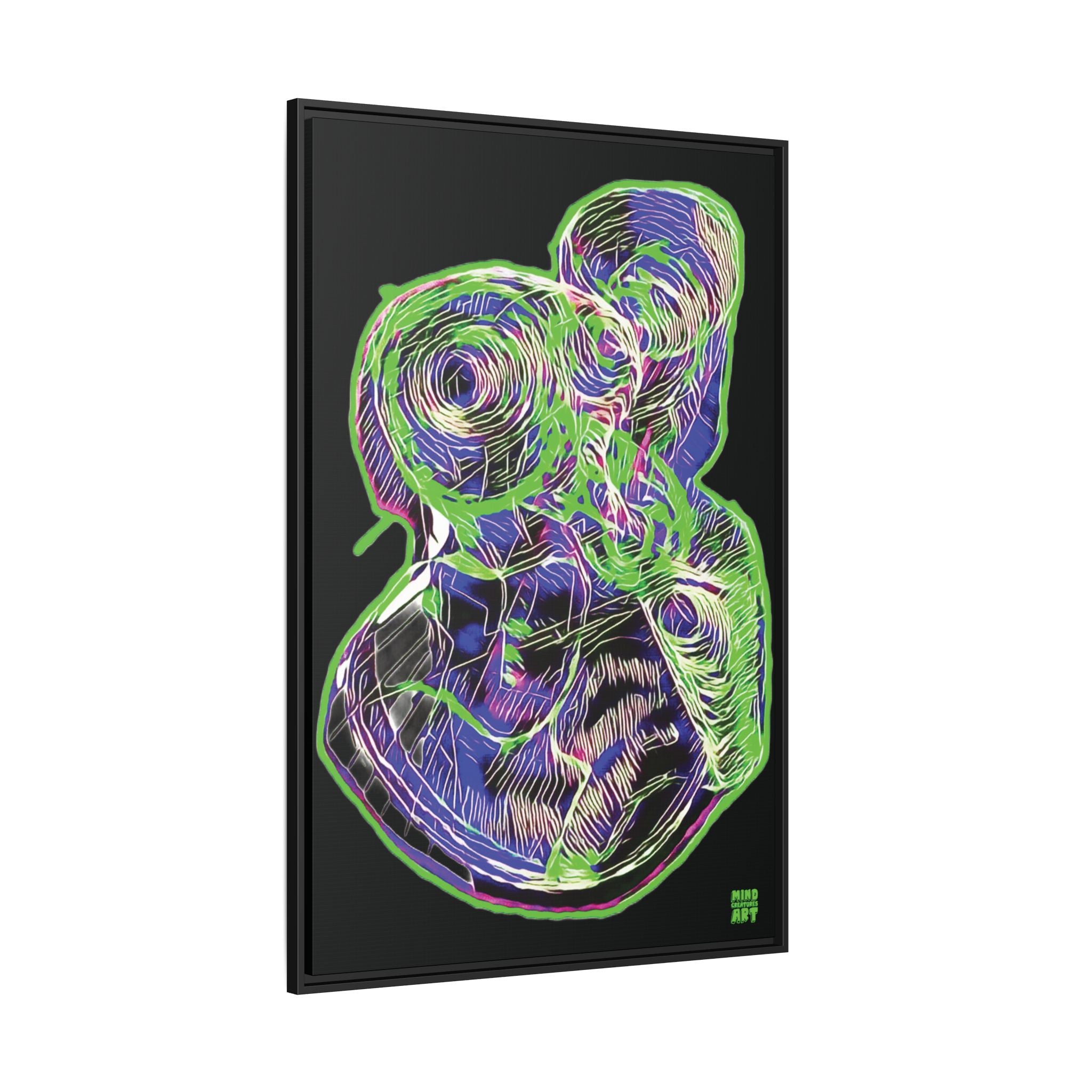 Curiosity (Electric Green, Black Background) Matte Canvas, Framed