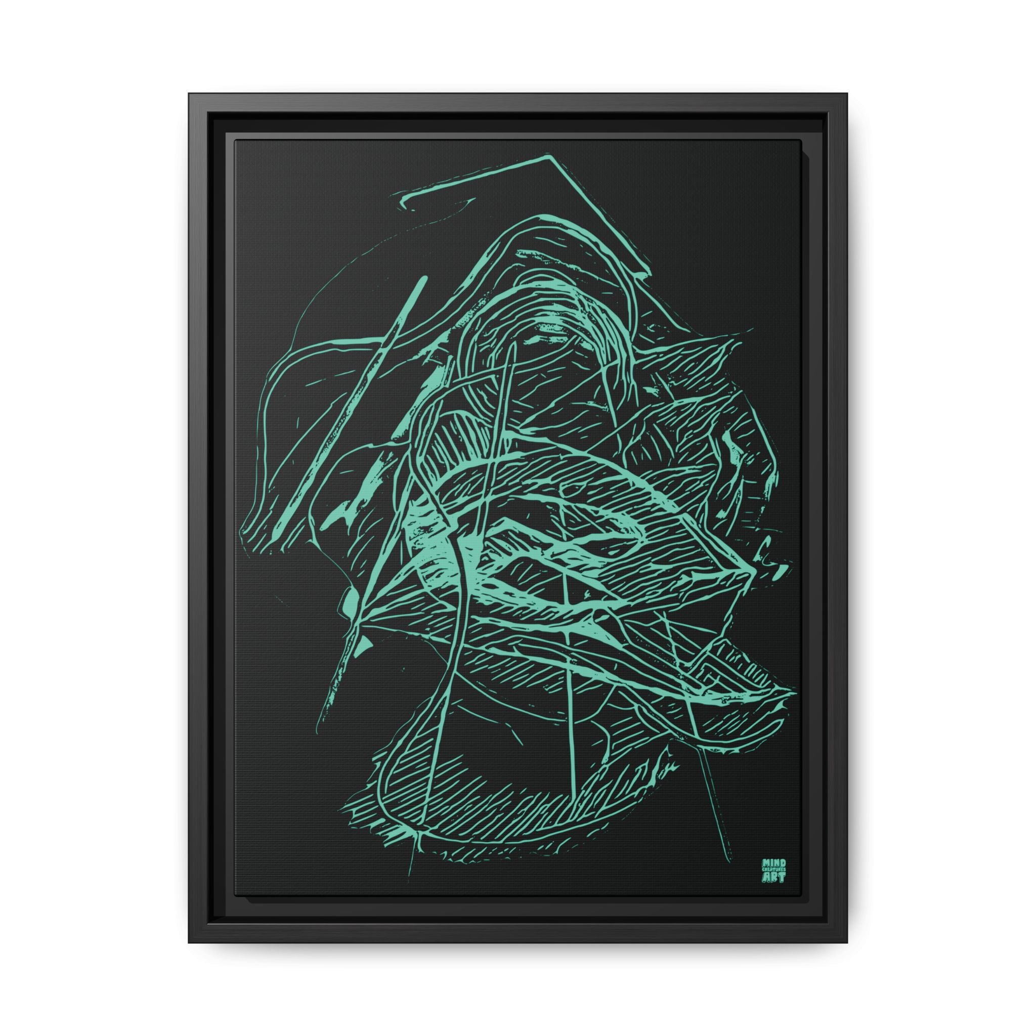 Dive Reflex (Teal, Black Background) Matte Canvas, Framed