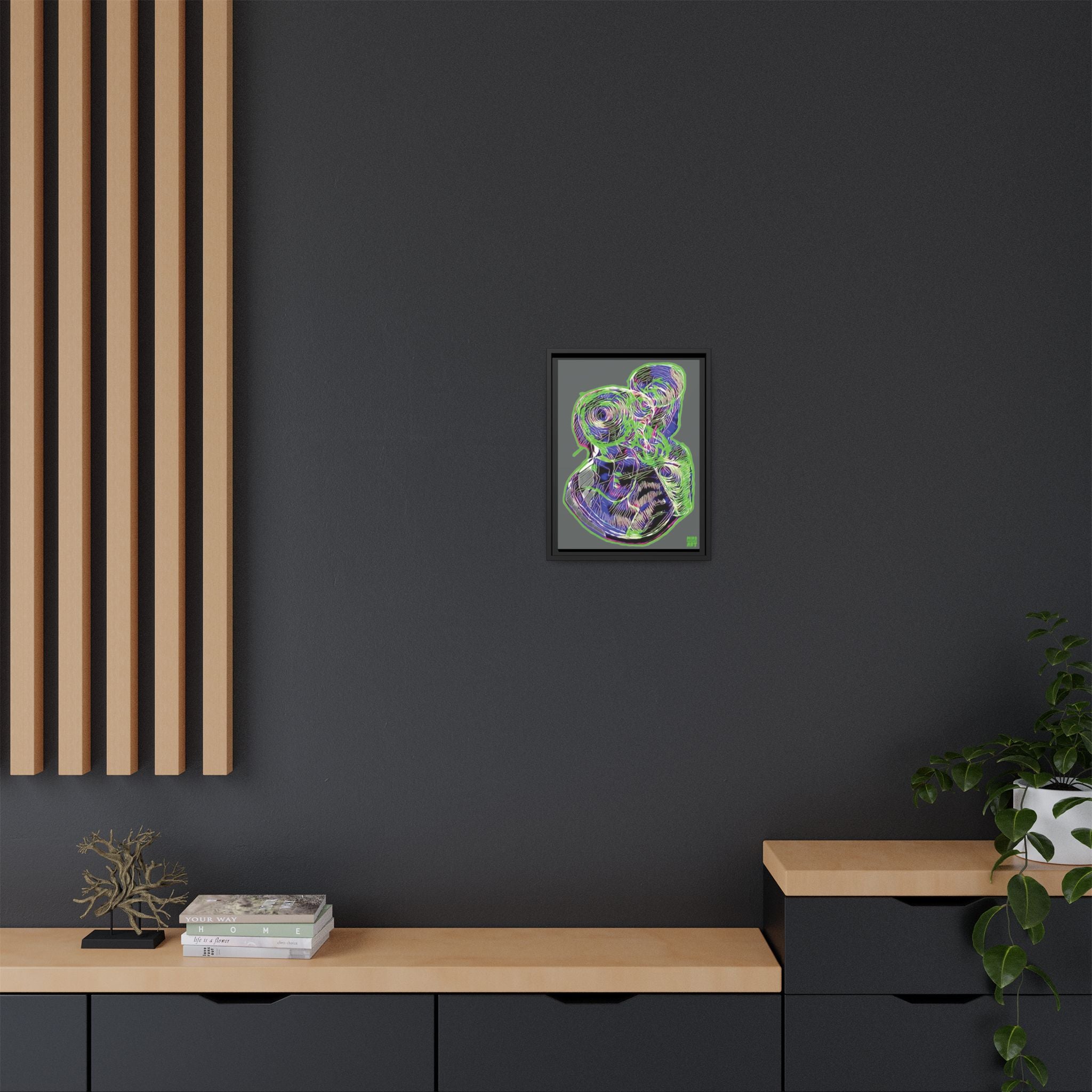 Curiosity (Electric Green, Dark Gray Background) Matte Canvas, Framed
