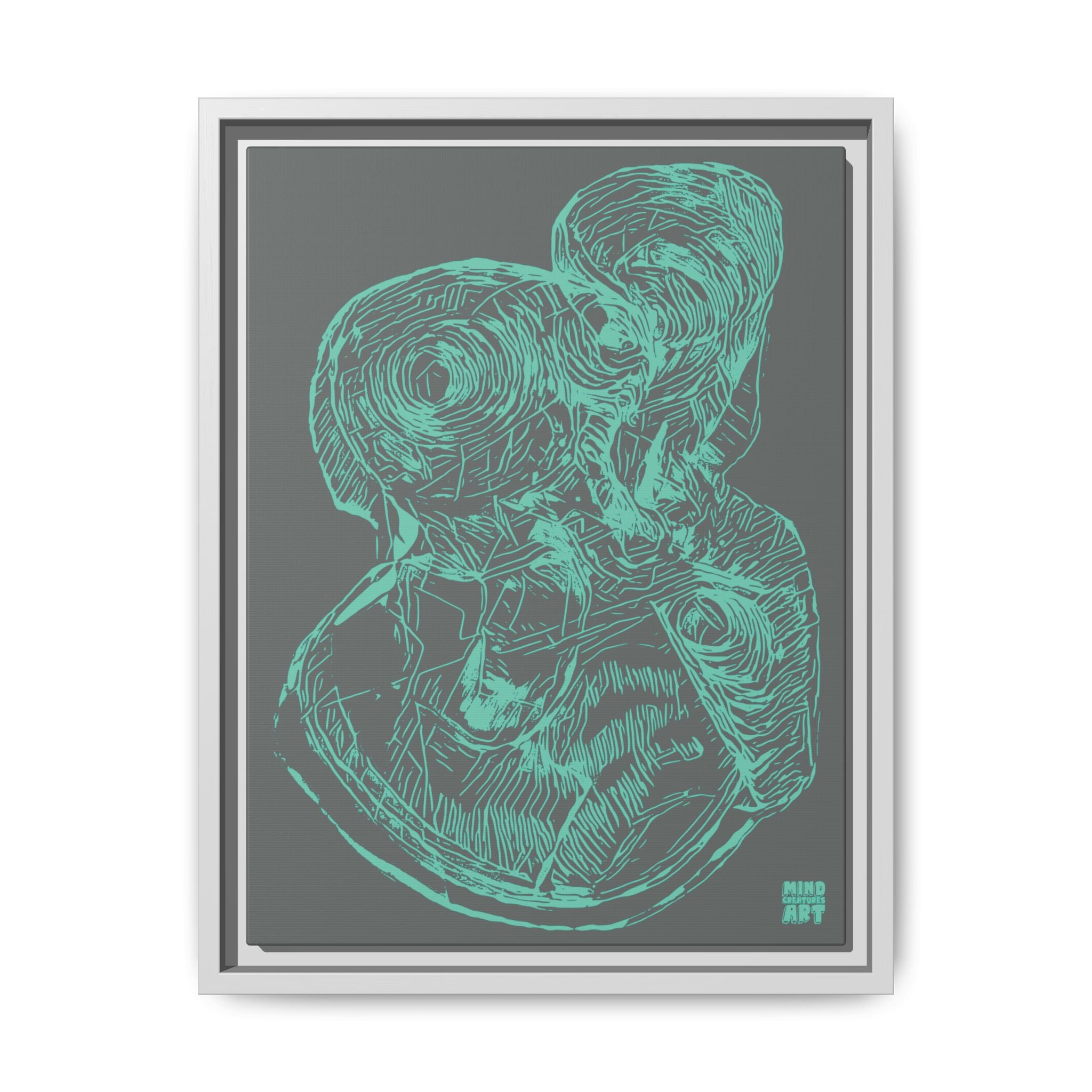 Curiosity (Teal, Dark Gray Background) Matte Canvas, Framed