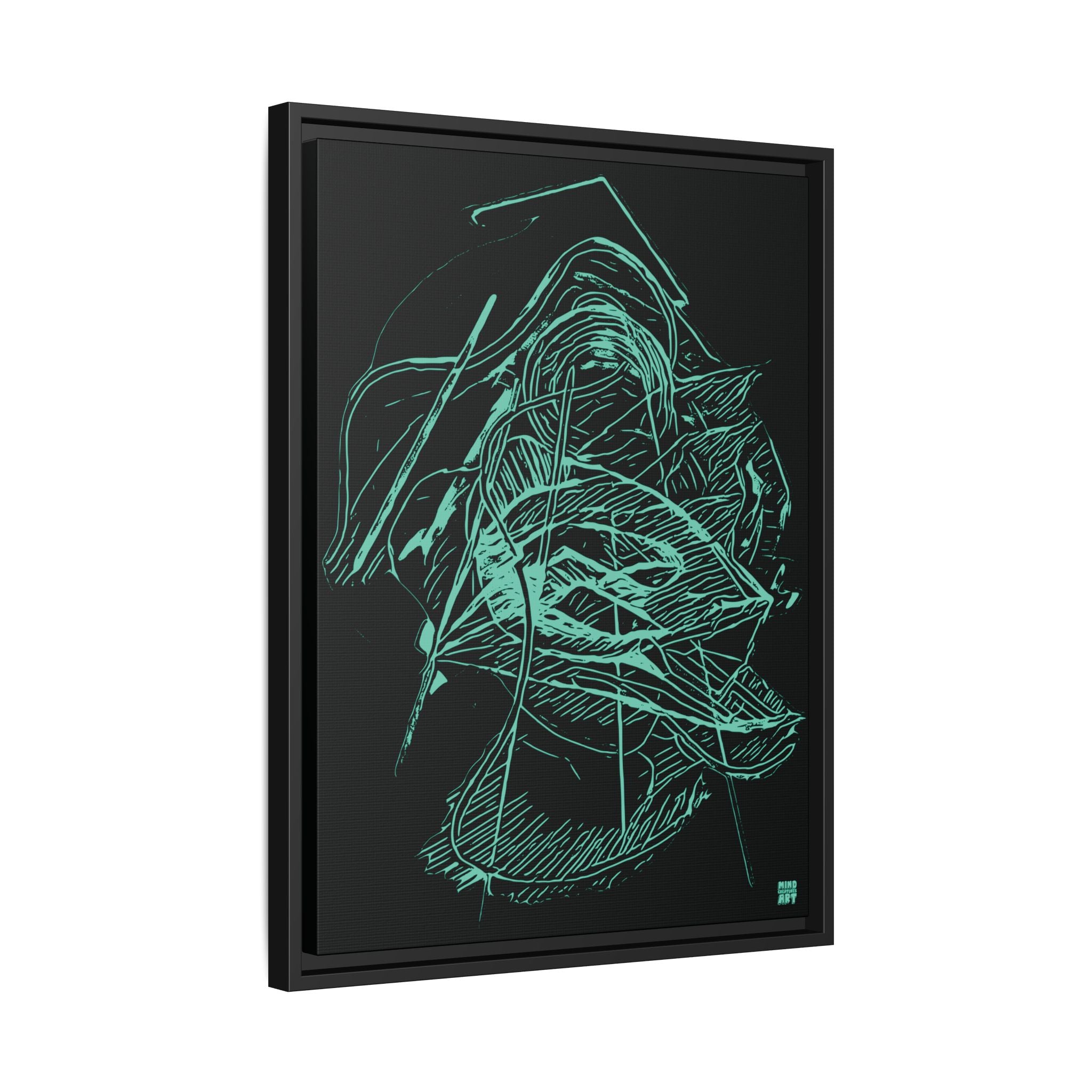Dive Reflex (Teal, Black Background) Matte Canvas, Framed