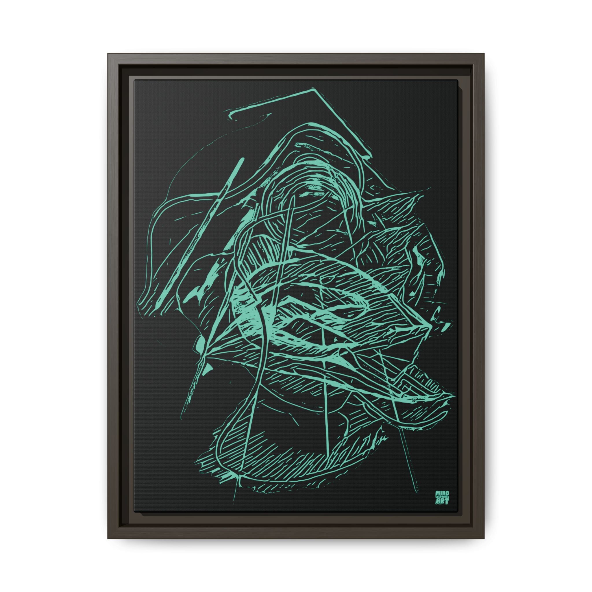 Dive Reflex (Teal, Black Background) Matte Canvas, Framed