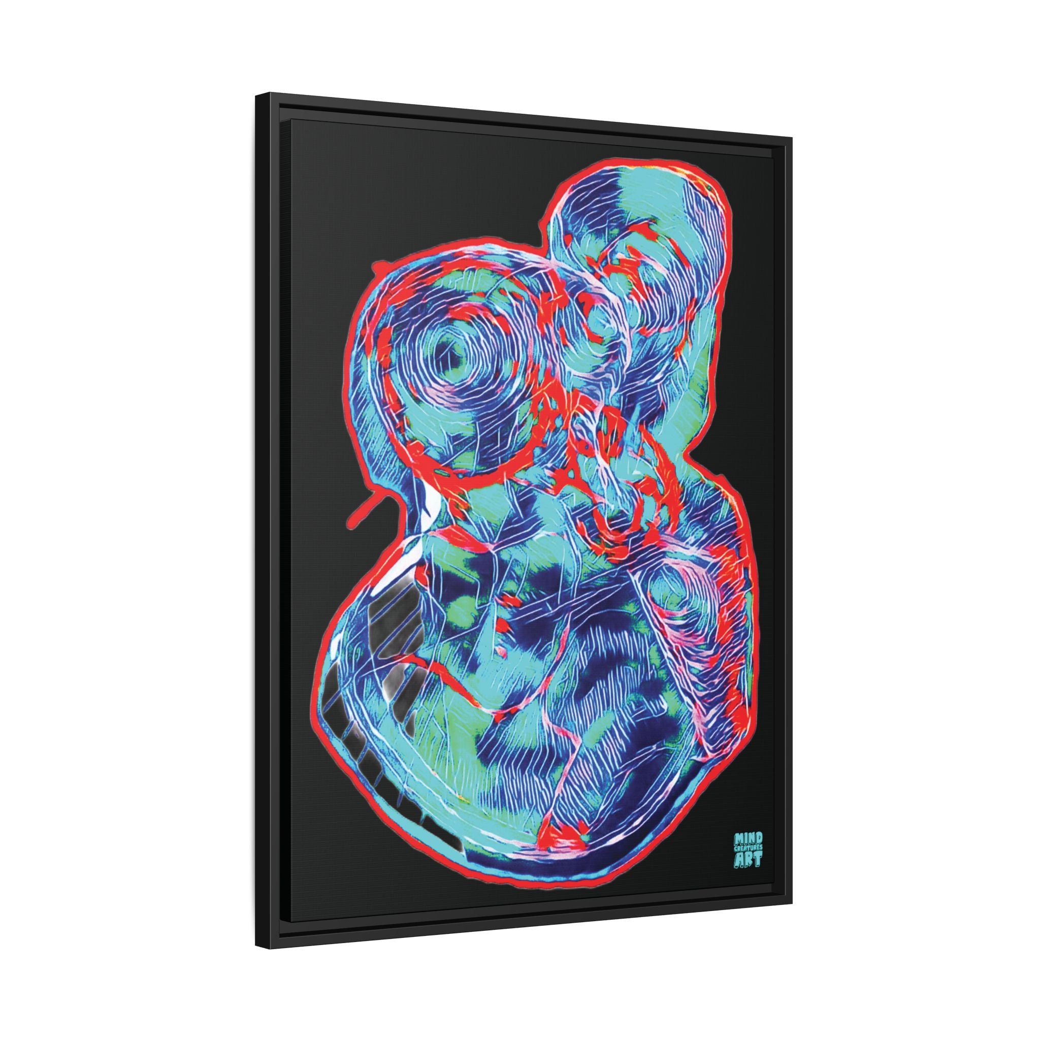 Curiosity (Red & Teal), Black Background) Matte Canvas, Framed