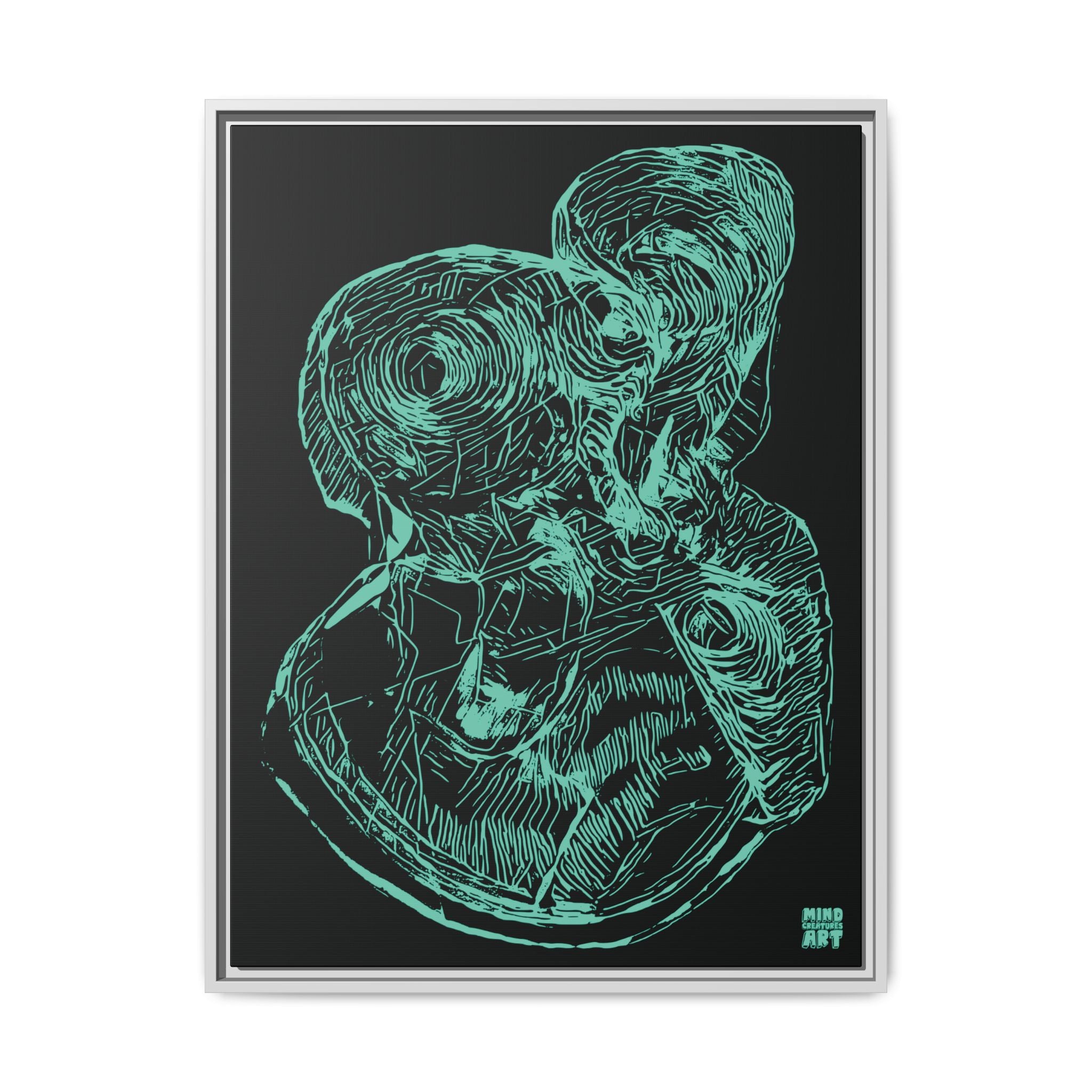 Curiosity (Teal, Black Background) Matte Canvas, Framed