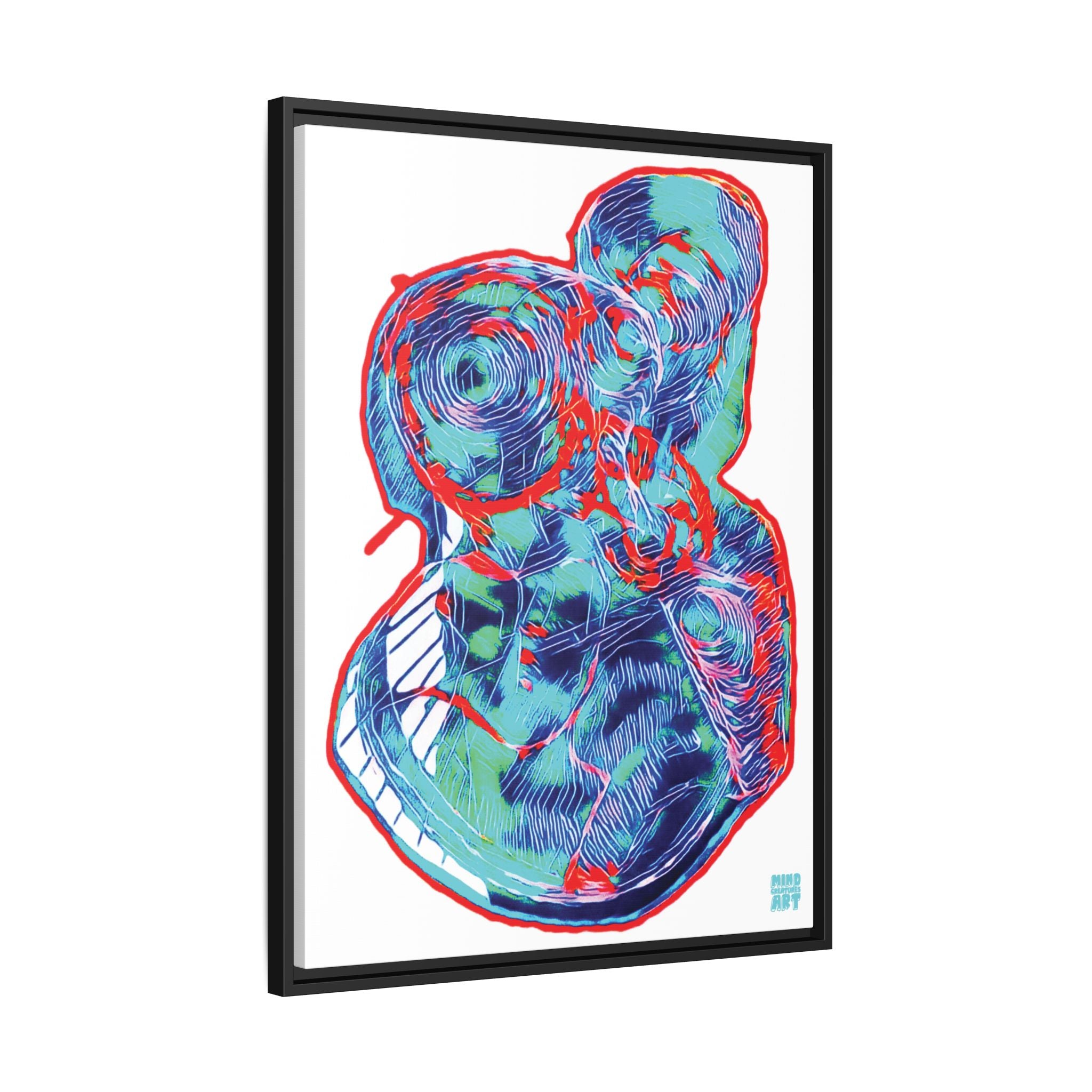 Curiosity (Red & Teal, White Background) Matte Canvas, Framed