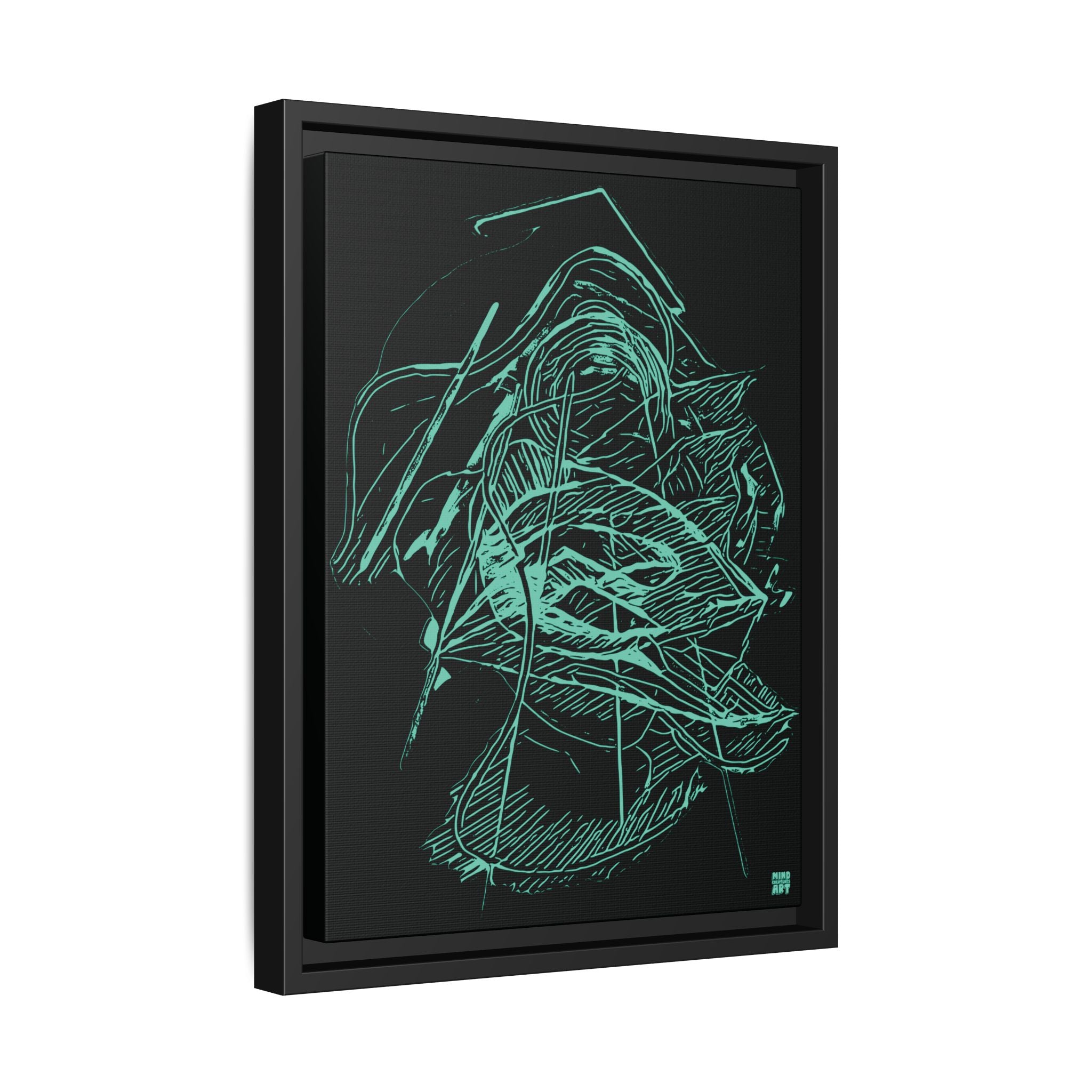 Dive Reflex (Teal, Black Background) Matte Canvas, Framed