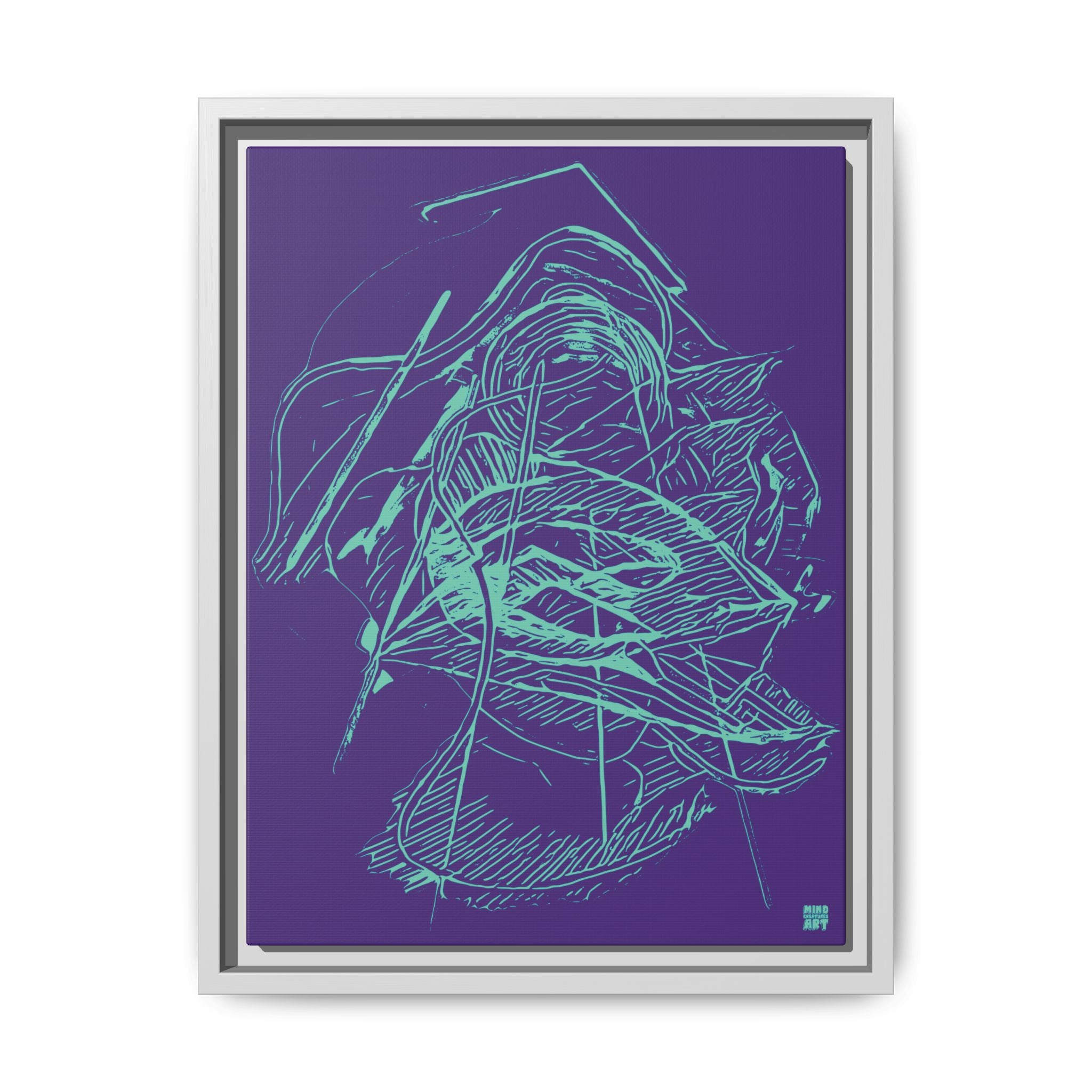 Dive Reflex (Teal, Purple Background) Matte Canvas, Framed