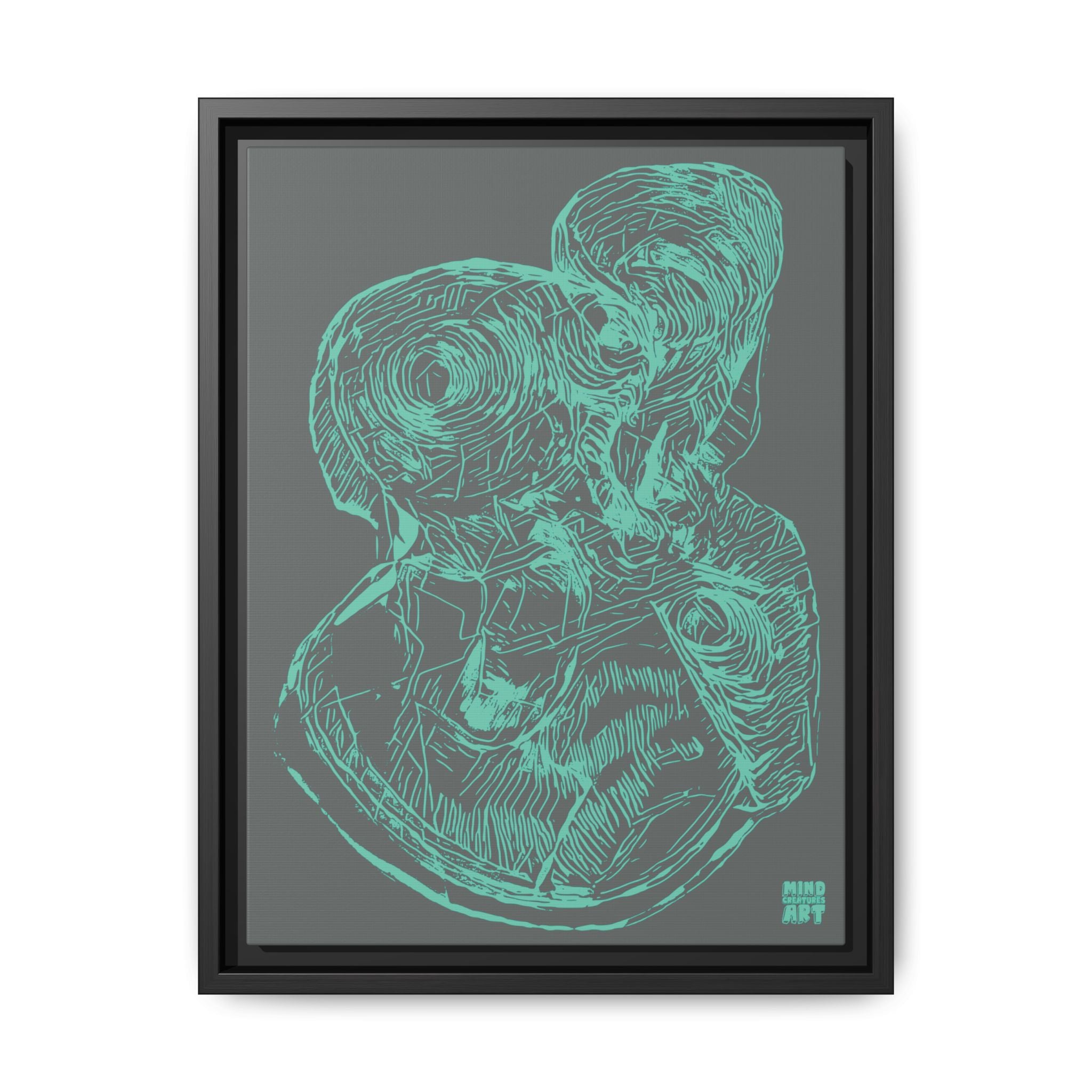 Curiosity (Teal, Dark Gray Background) Matte Canvas, Framed