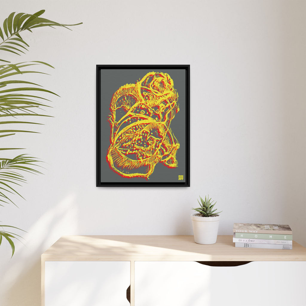 Exploration (Blur, Red & Yellow, Dark Gray Background) Matte Canvas, Framed