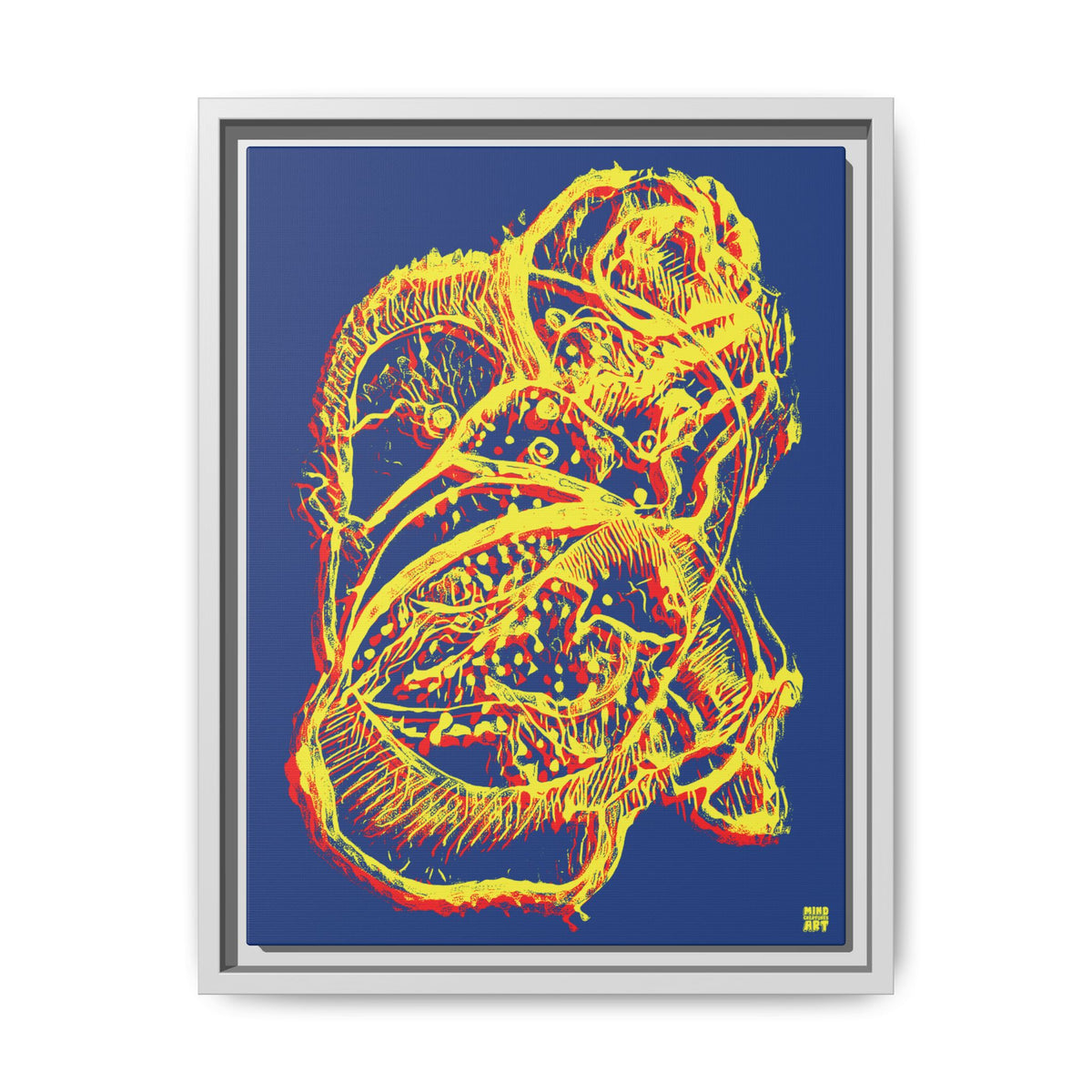 Exploration (Blur, Red & Yellow, Dark Blue Background) Matte Canvas, Framed