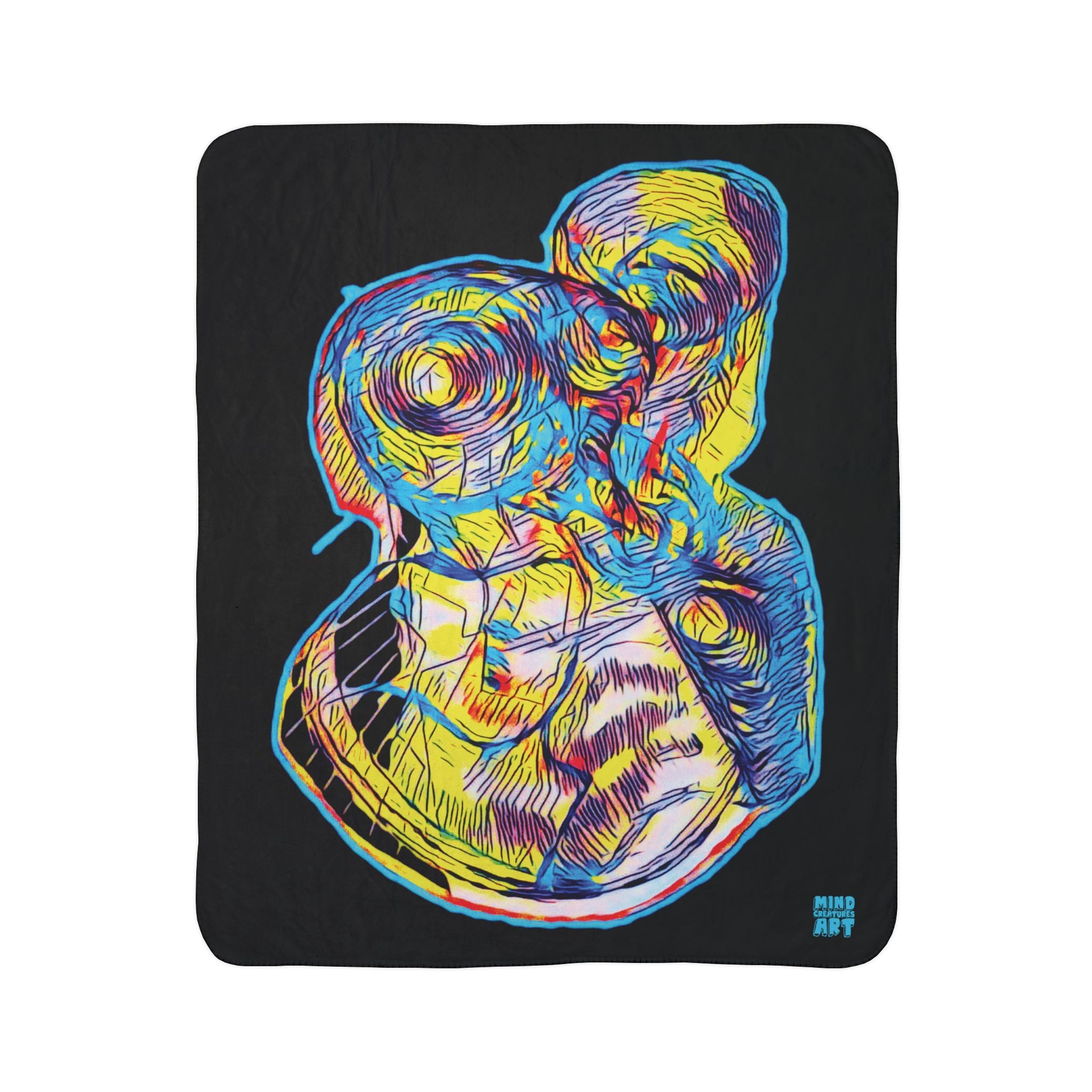 Curiosity (Neon, Black Background) Fleece Sherpa Blanket