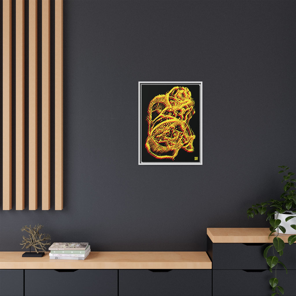 Exploration (Blur, Red & Yellow, Black Background) Matte Canvas, Framed