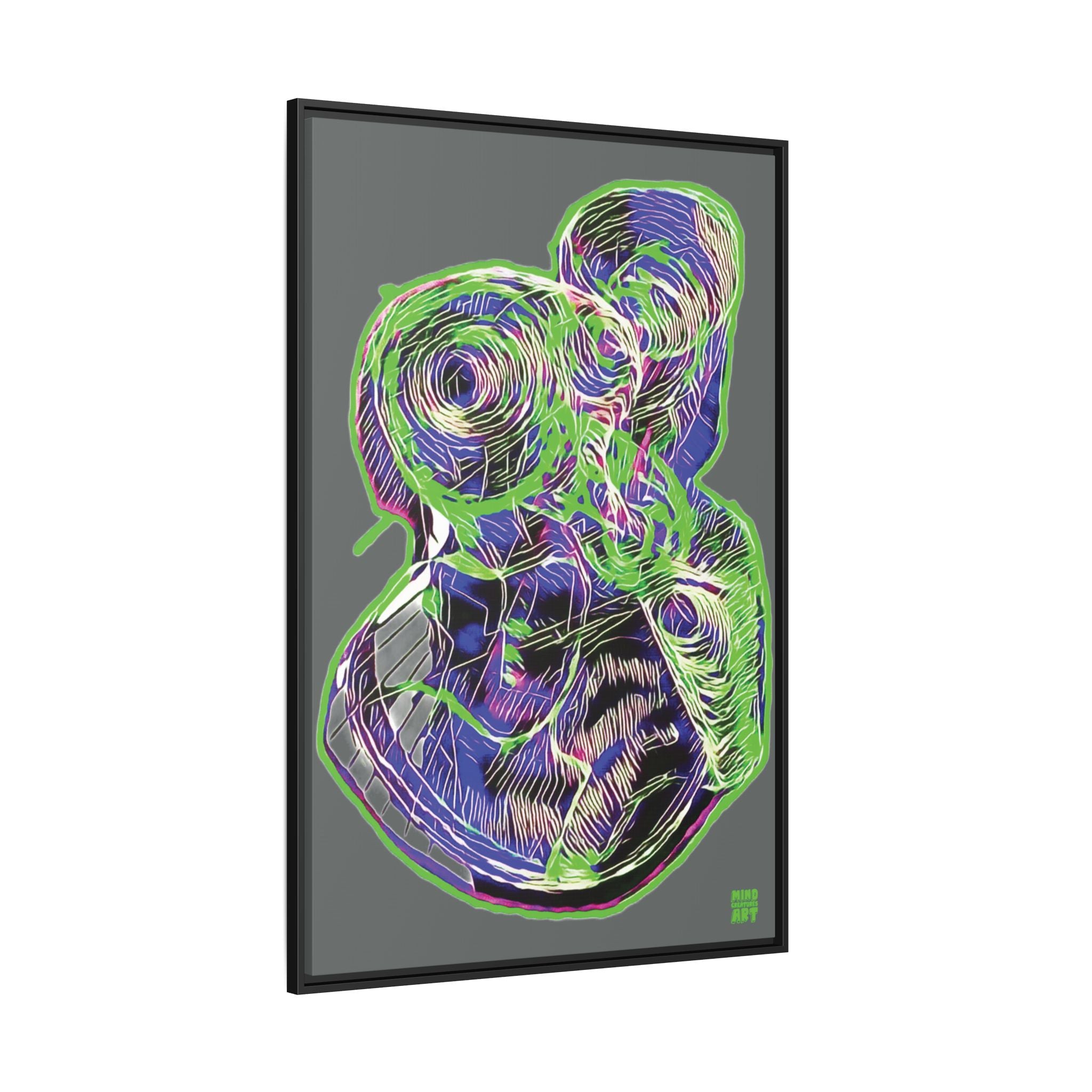 Curiosity (Electric Green, Dark Gray Background) Matte Canvas, Framed