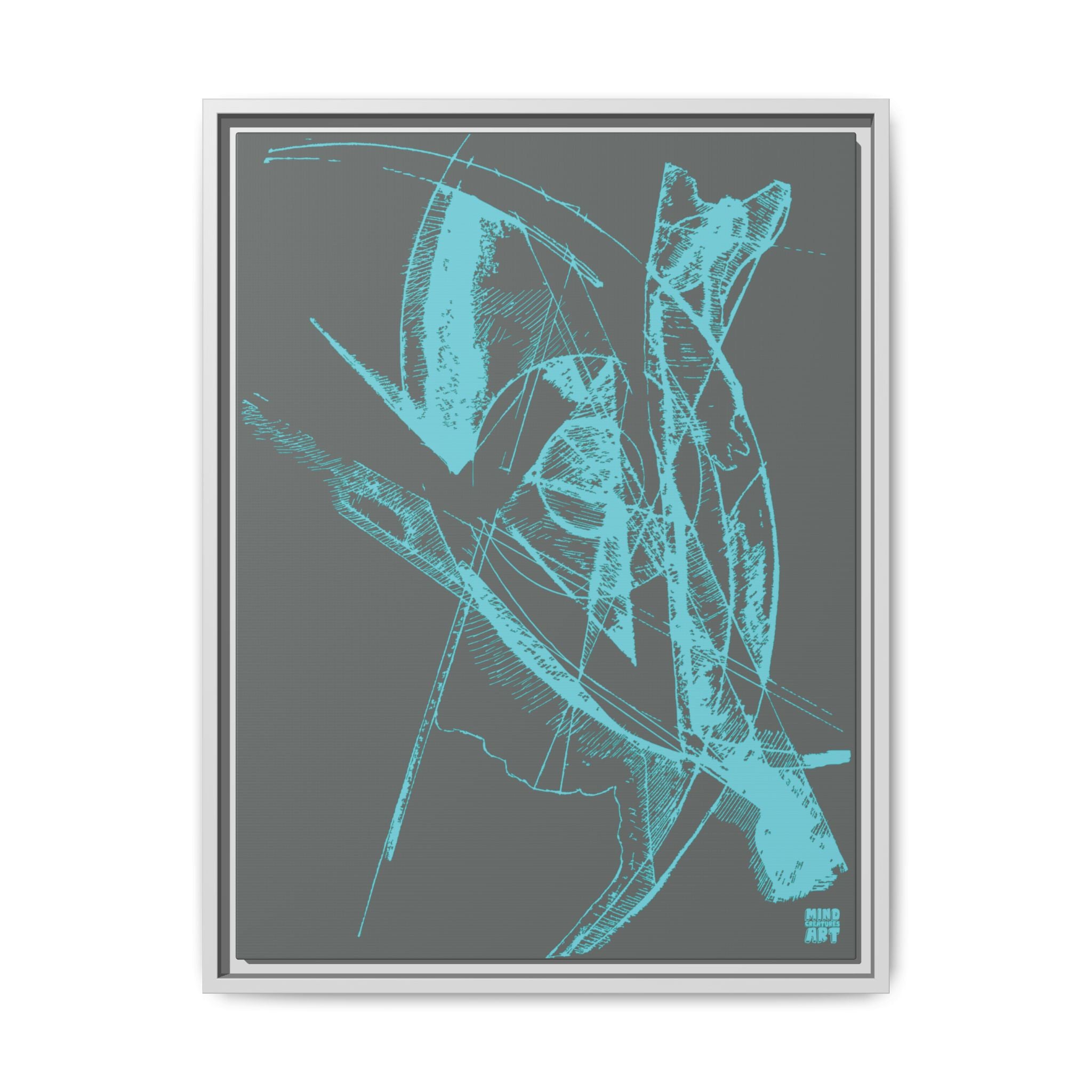 Watching (Aqua, Dark Gray Background) Matte Canvas, Framed
