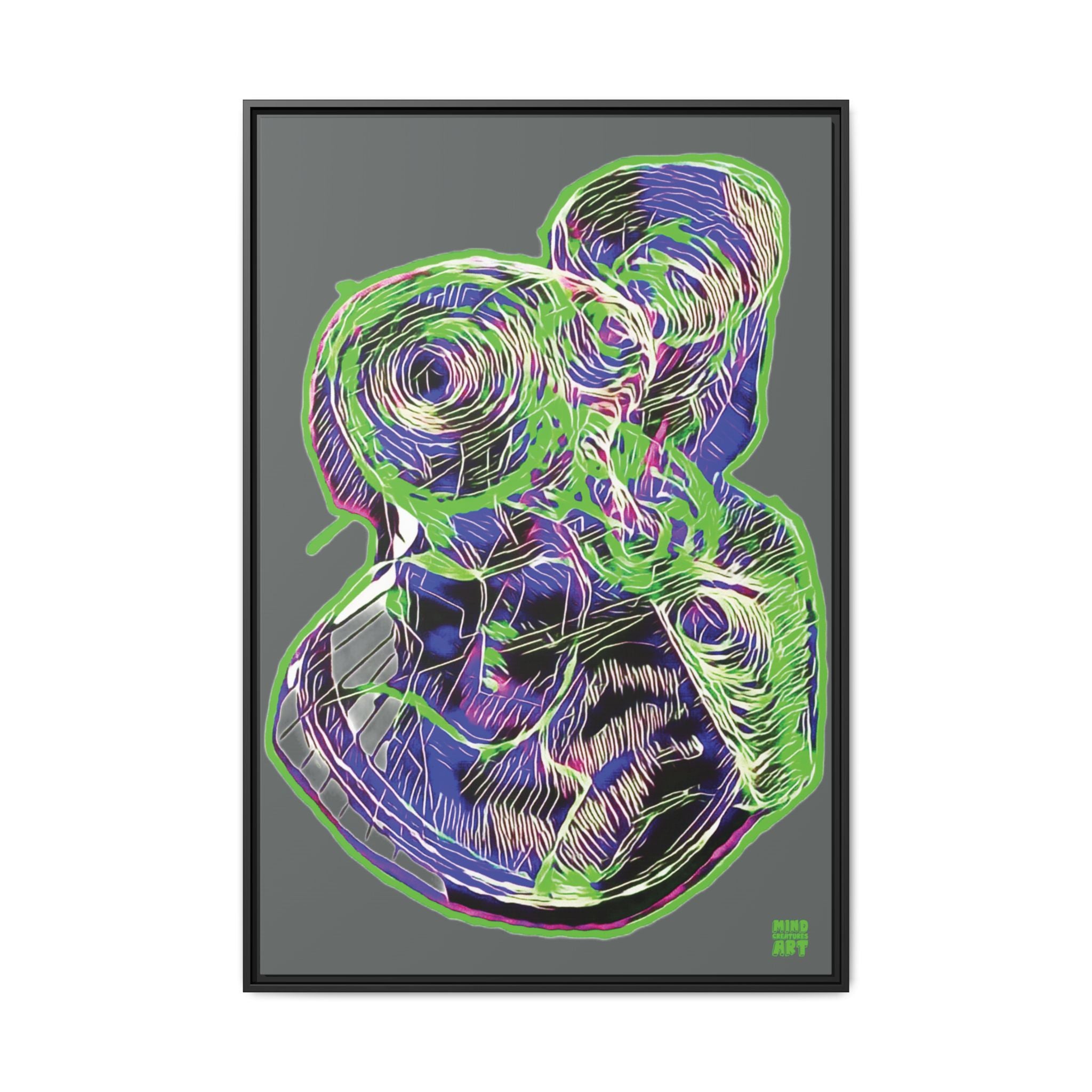Curiosity (Electric Green, Dark Gray Background) Matte Canvas, Framed