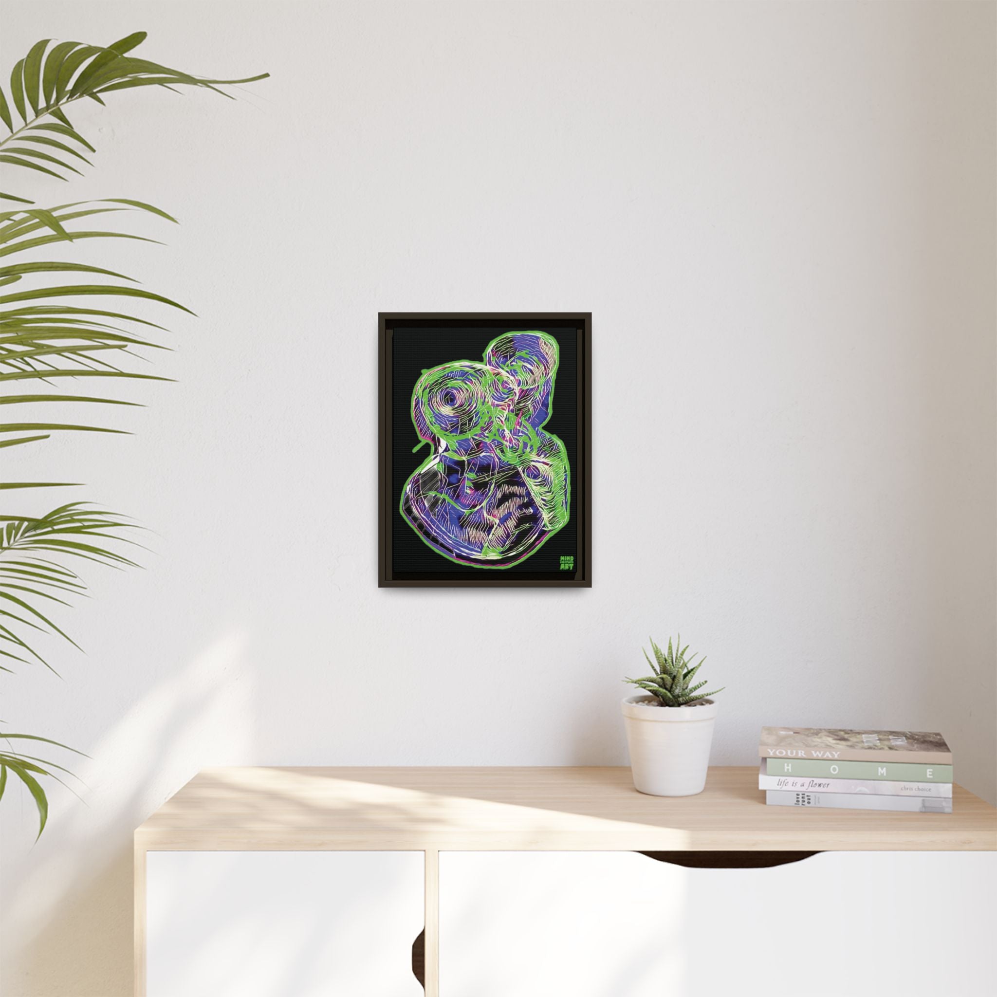 Curiosity (Electric Green, Black Background) Matte Canvas, Framed