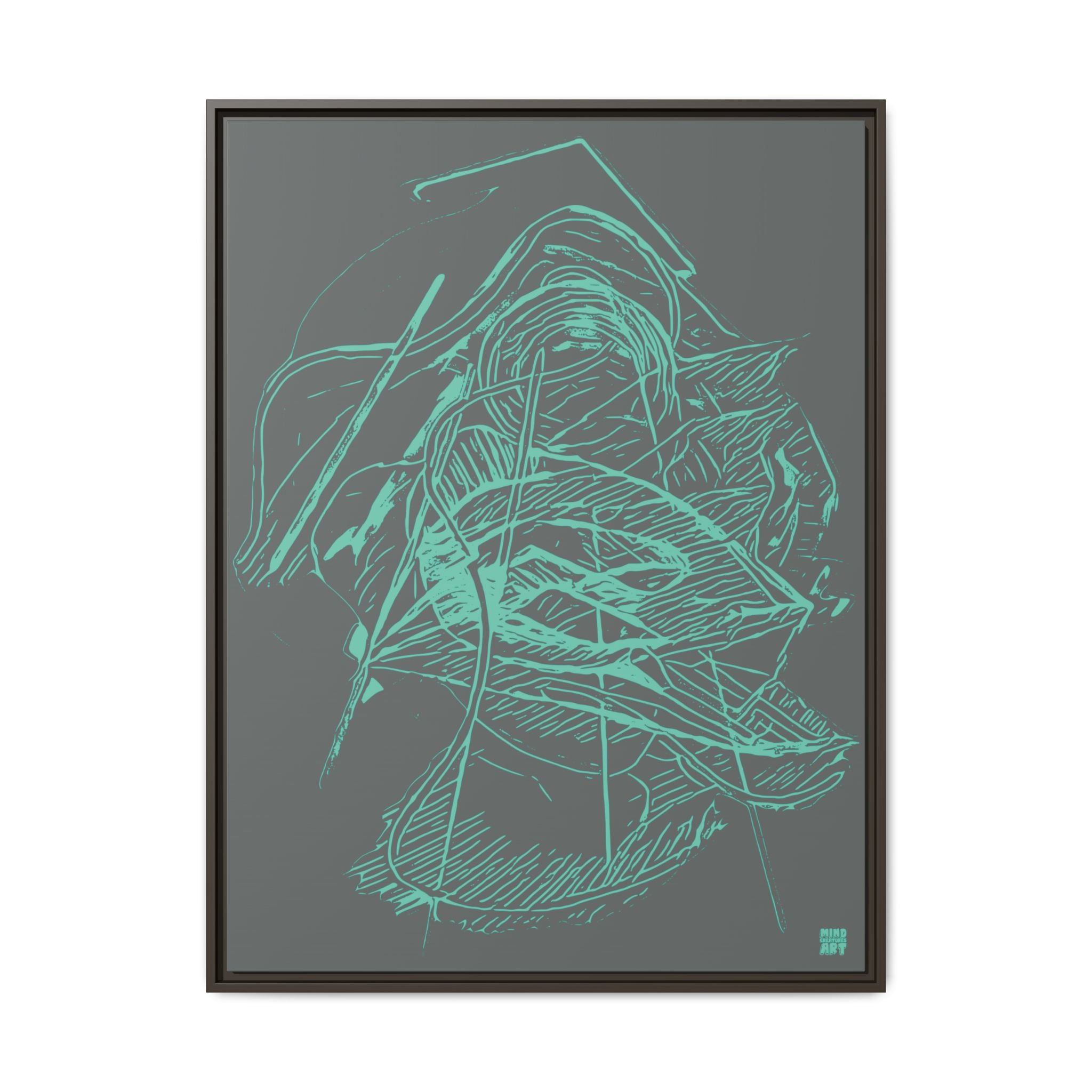 Dive Reflex (Teal, Dark Gray Background) Matte Canvas, Framed