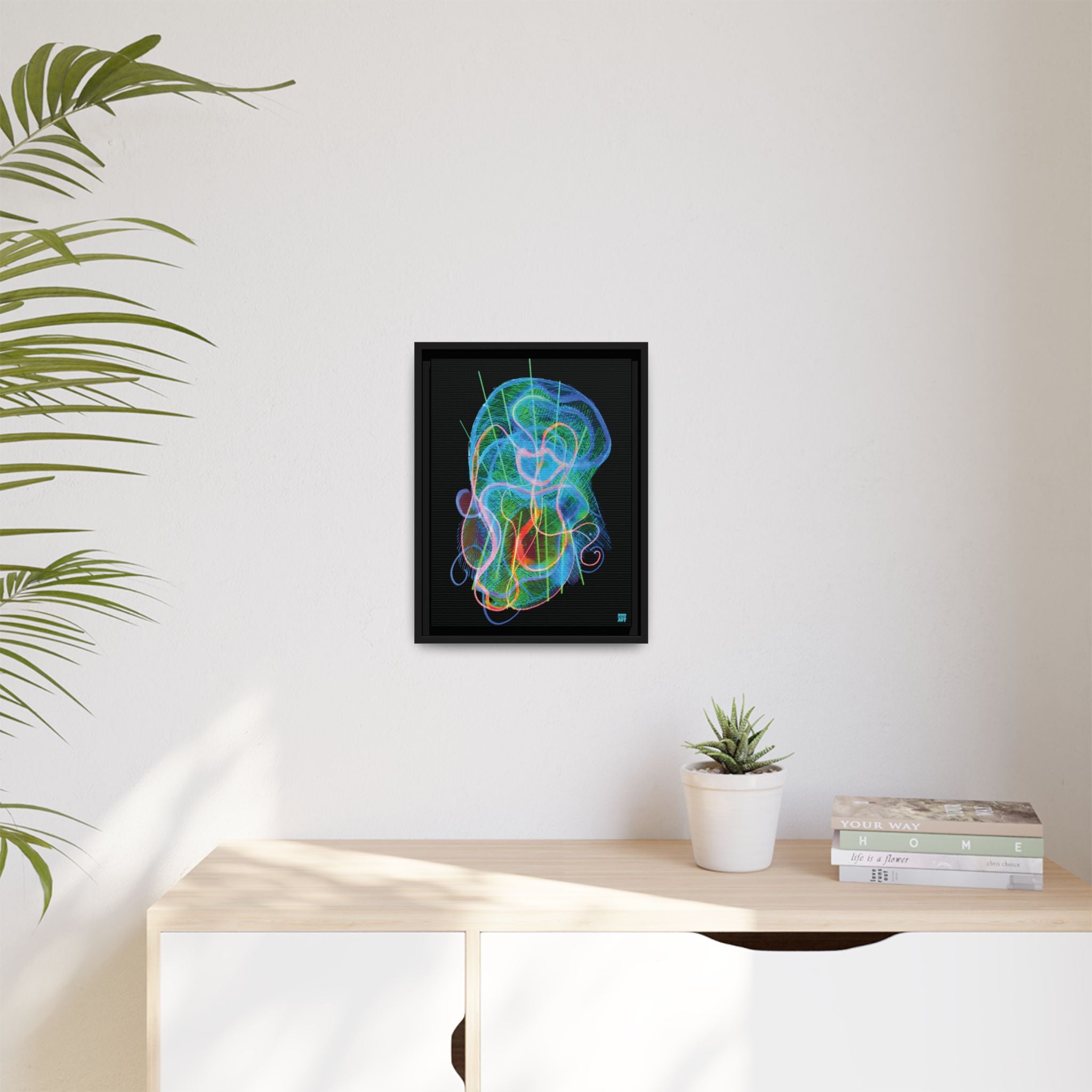 Davy Jones (Electric Blue & Green, Black Background) Matte Canvas, Framed