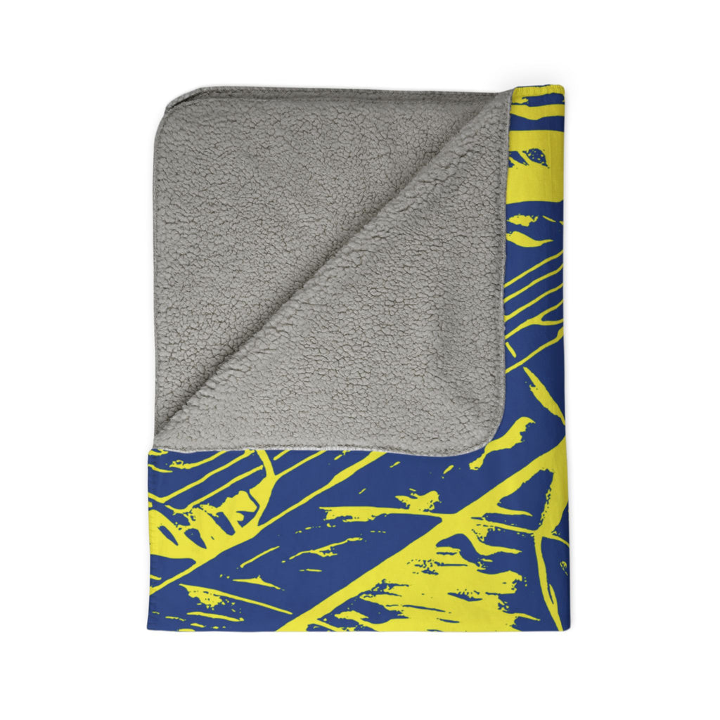 Love (Yellow, Dark Blue Background) Fleece Sherpa Blanket