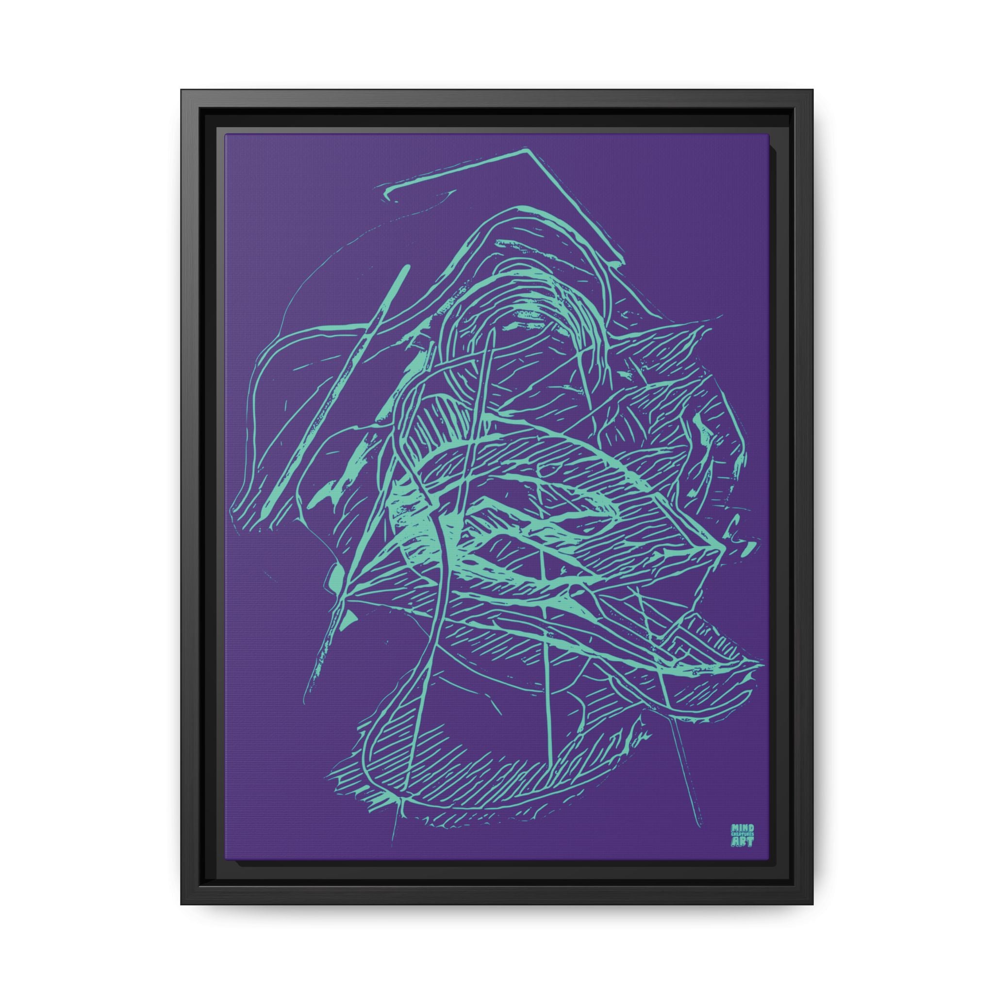 Dive Reflex (Teal, Purple Background) Matte Canvas, Framed