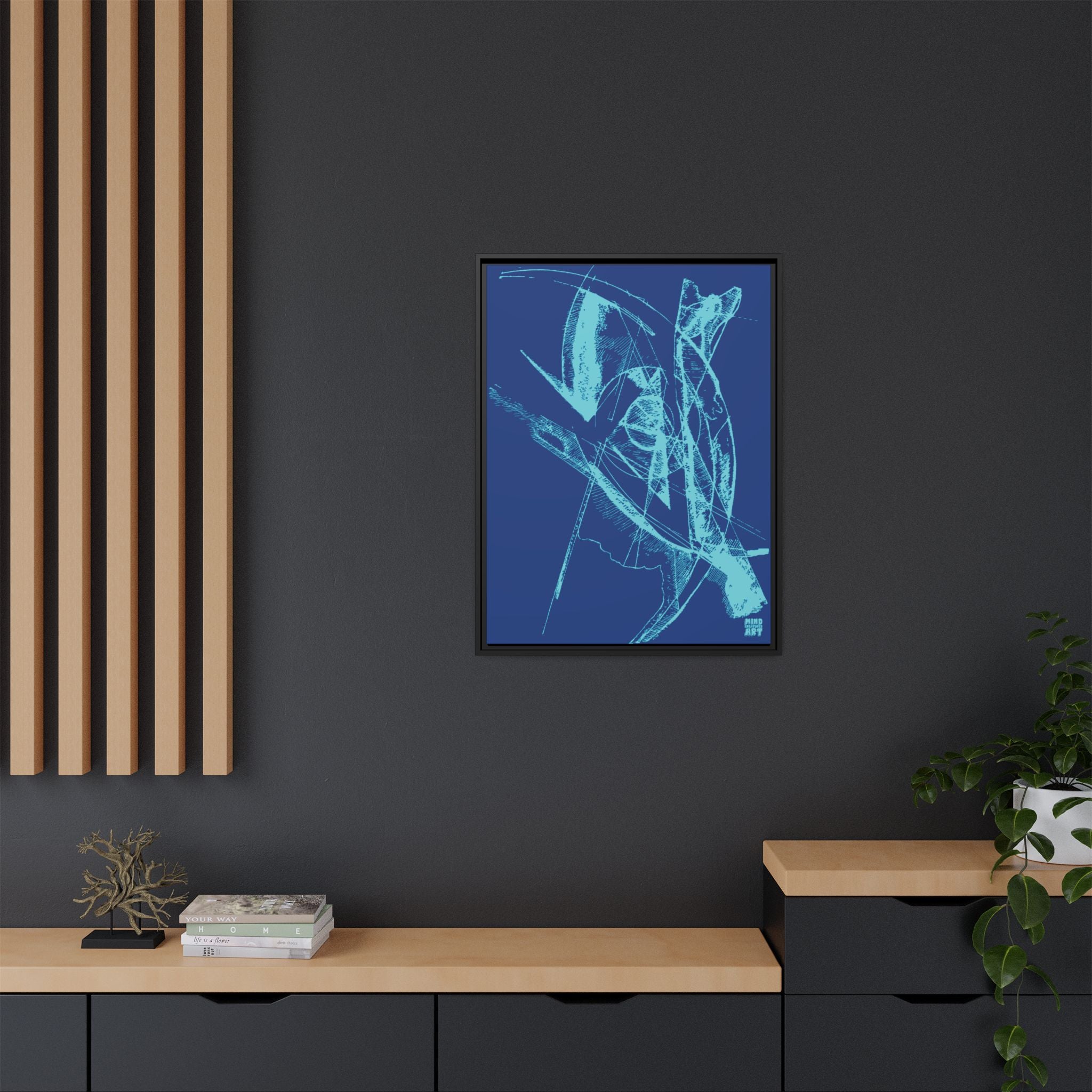 Watching (Aqua, Dark Blue Background) Matte Canvas, Framed