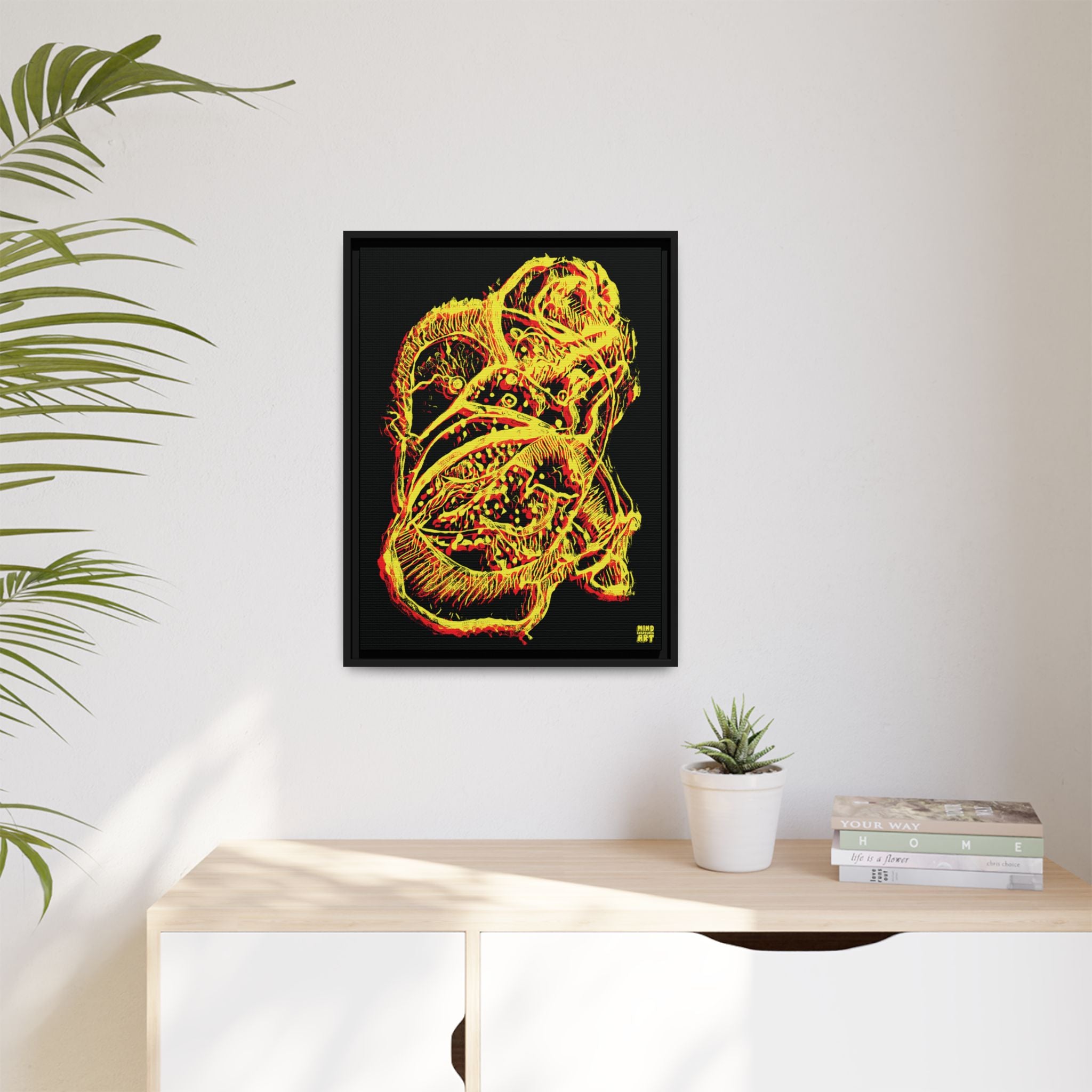 Exploration (Blur, Red & Yellow, Black Background) Matte Canvas, Framed