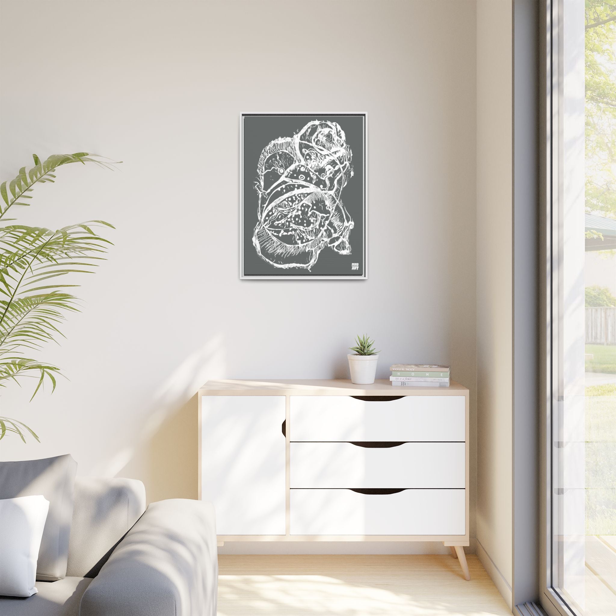 Exploration (White, Dark Gray Background) Matte Canvas, Framed