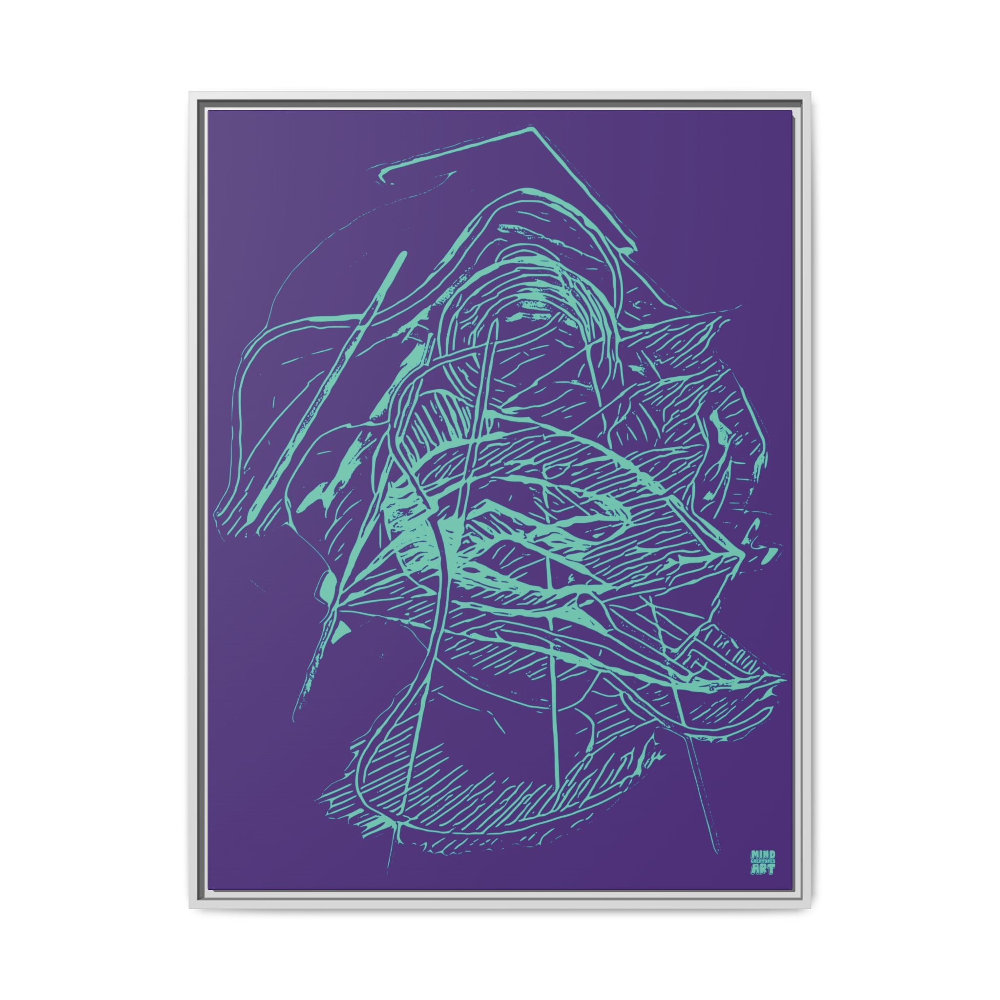 Dive Reflex (Teal, Purple Background) Matte Canvas, Framed