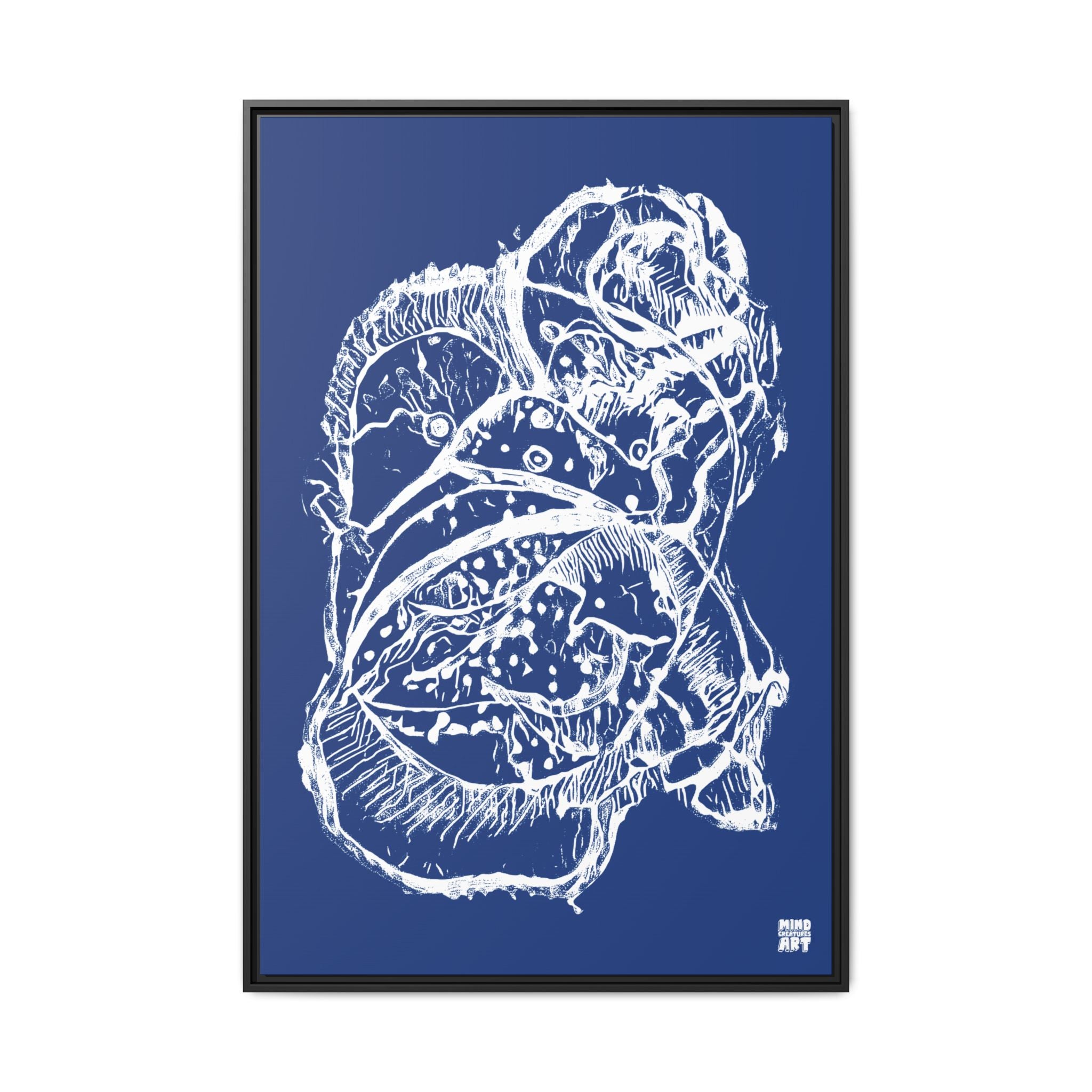 Exploration (White, Dark Blue Background) Matte Canvas, Framed