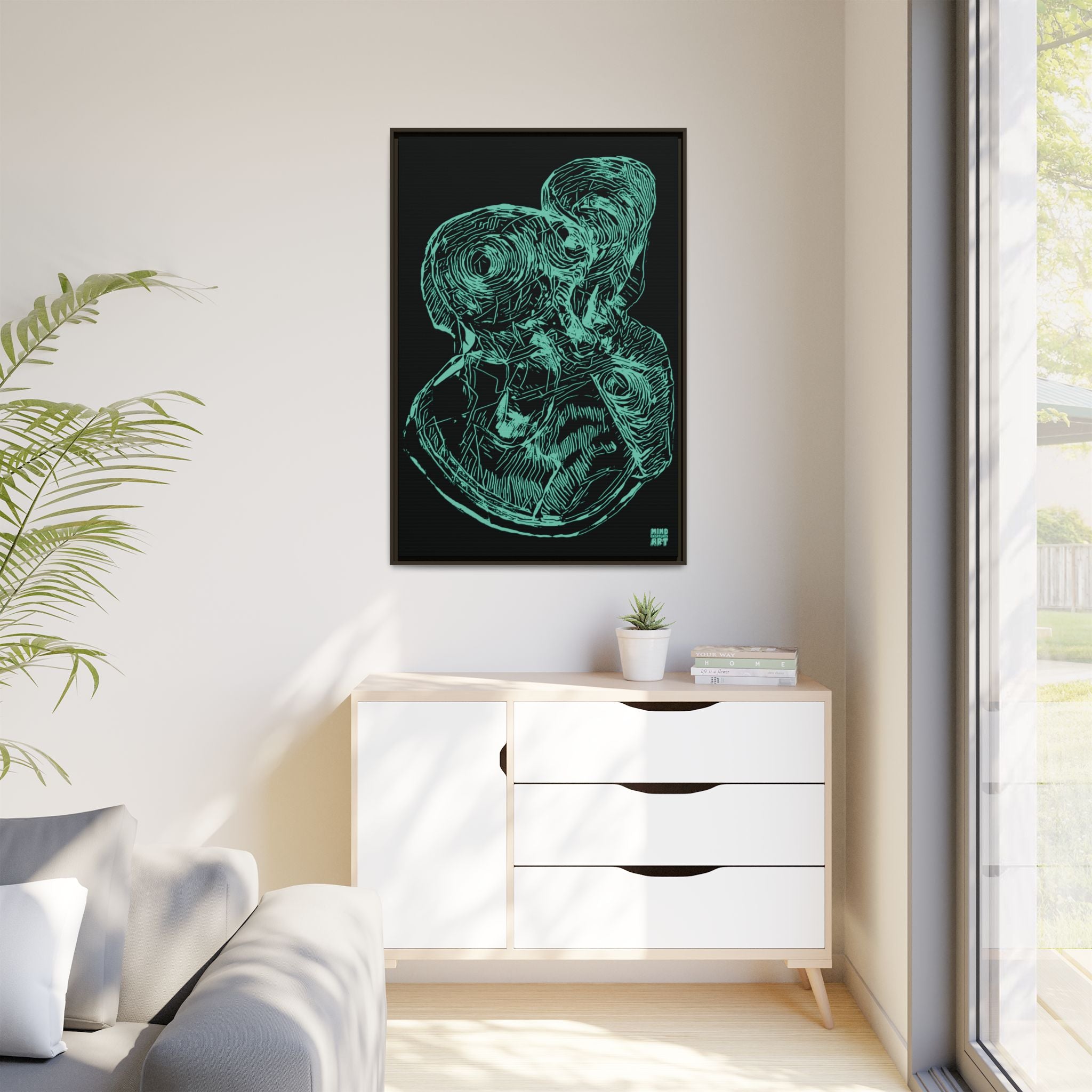 Curiosity (Teal, Black Background) Matte Canvas, Framed