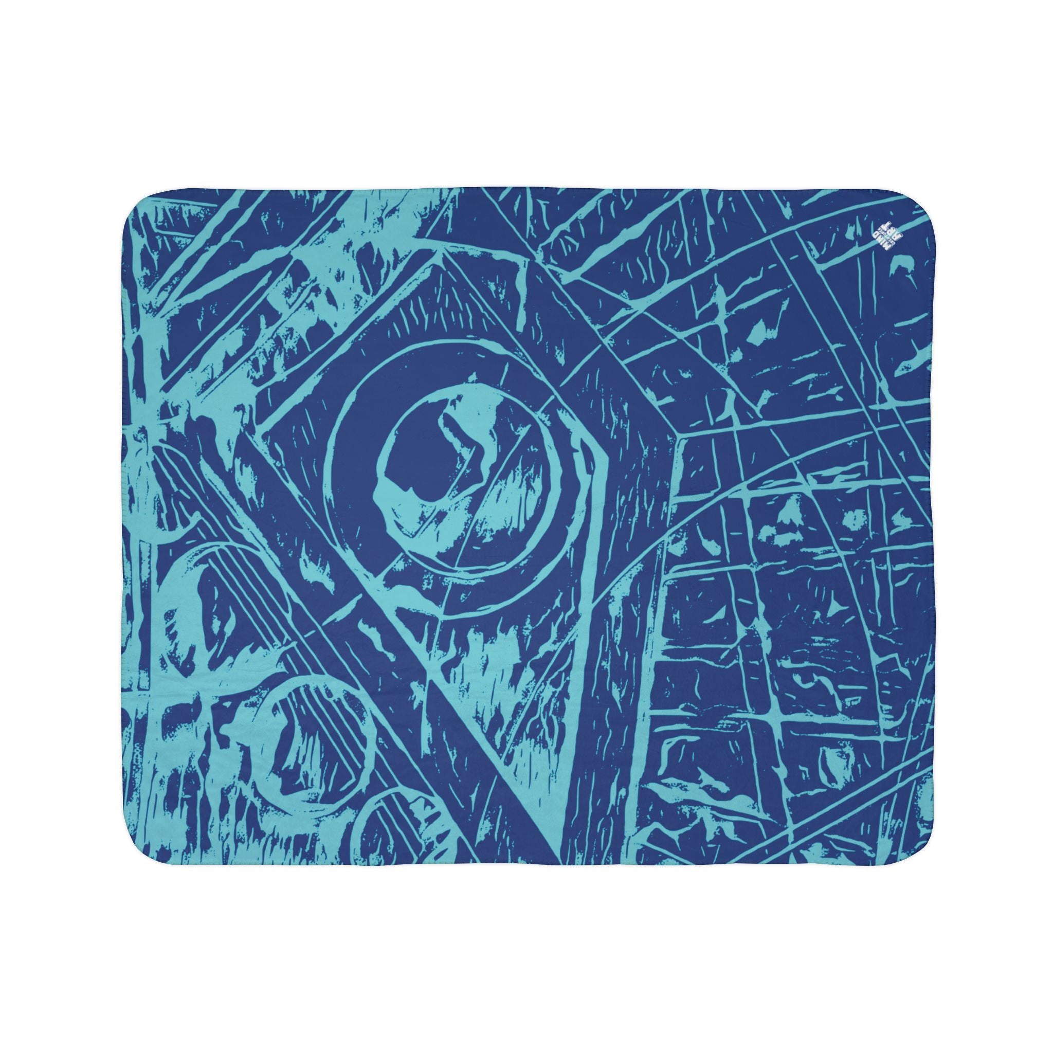 Love (Aqua, Dark Blue Background) Fleece Sherpa Blanket