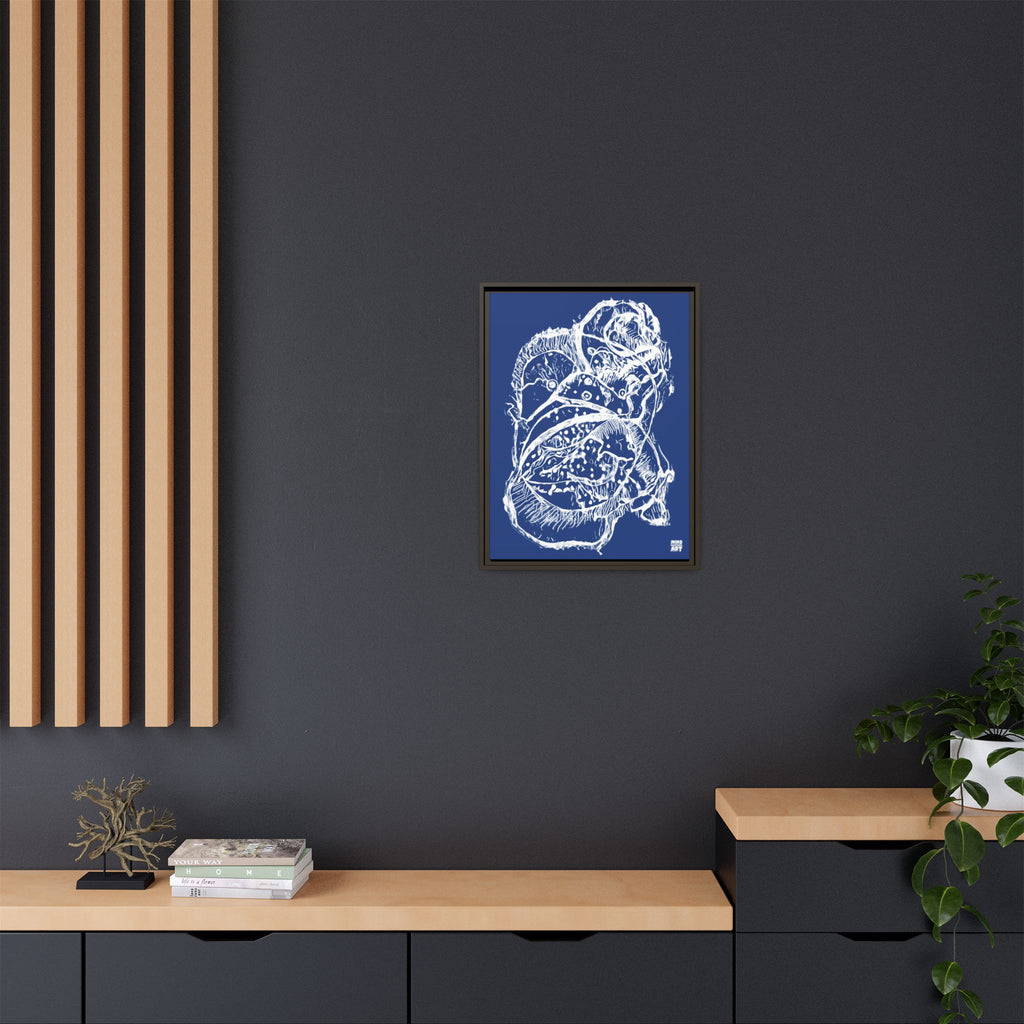 Exploration (White, Dark Blue Background) Matte Canvas, Framed