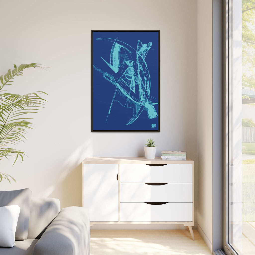 Watching (Aqua, Dark Blue Background) Matte Canvas, Framed