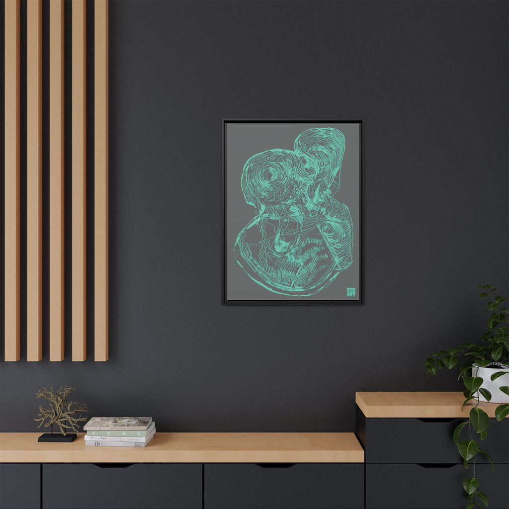 Curiosity (Teal, Dark Gray Background) Matte Canvas, Framed
