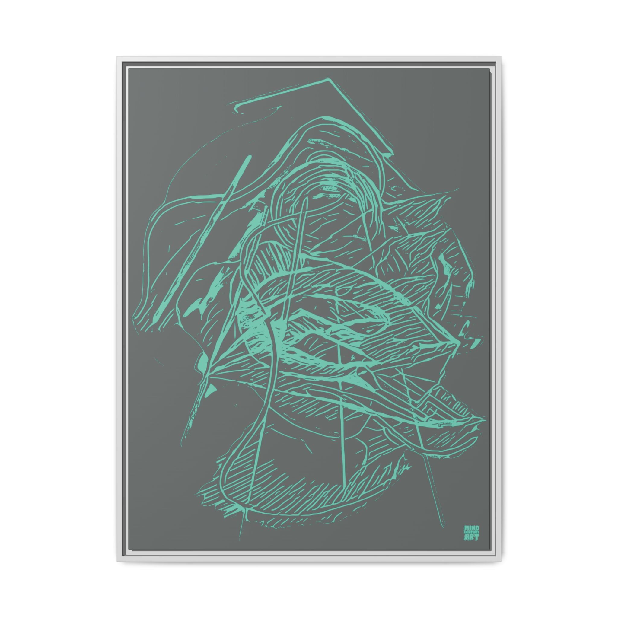 Dive Reflex (Teal, Dark Gray Background) Matte Canvas, Framed