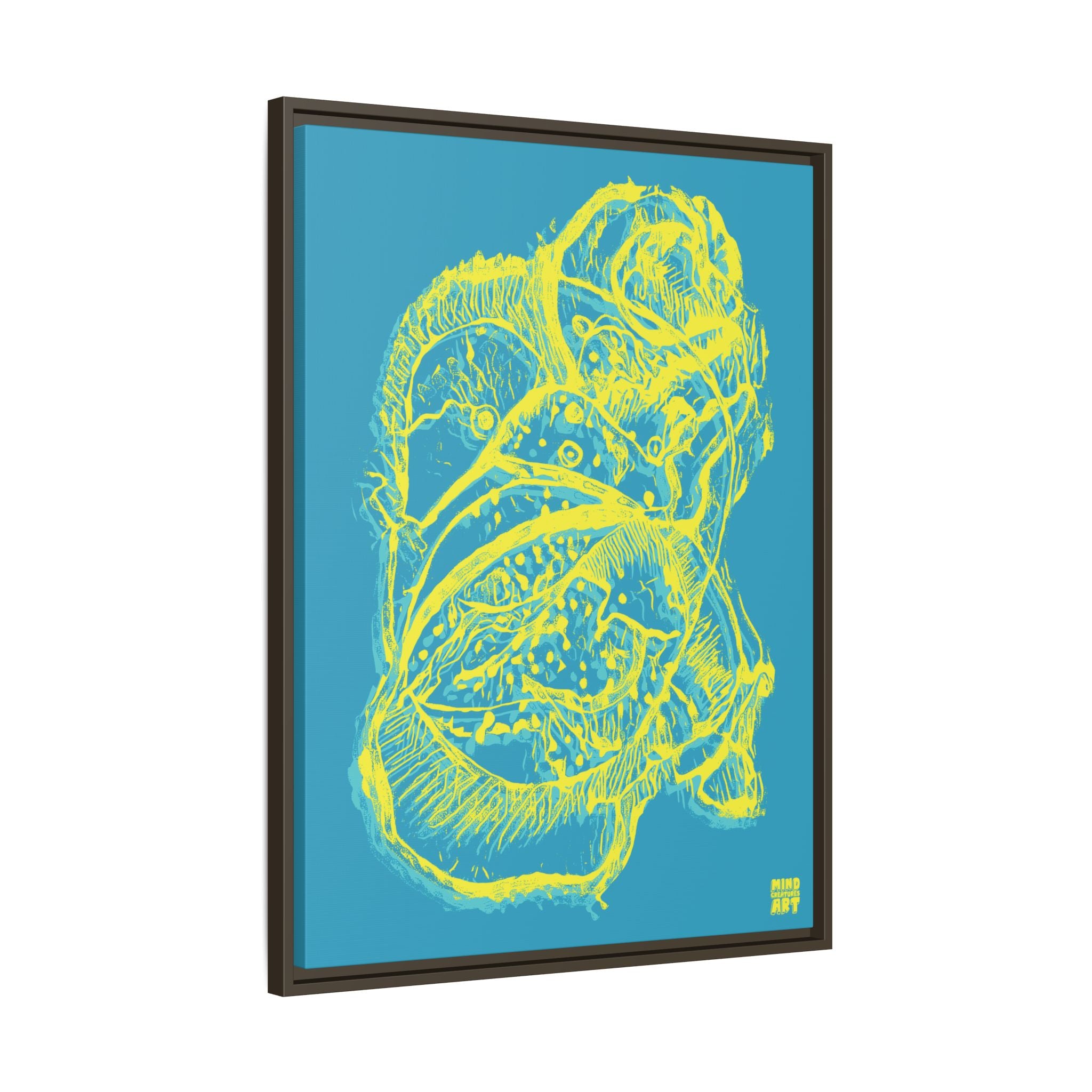 Exploration (Blur, Blue & Yellow, Dark Blue Background) Matte Canvas, Framed