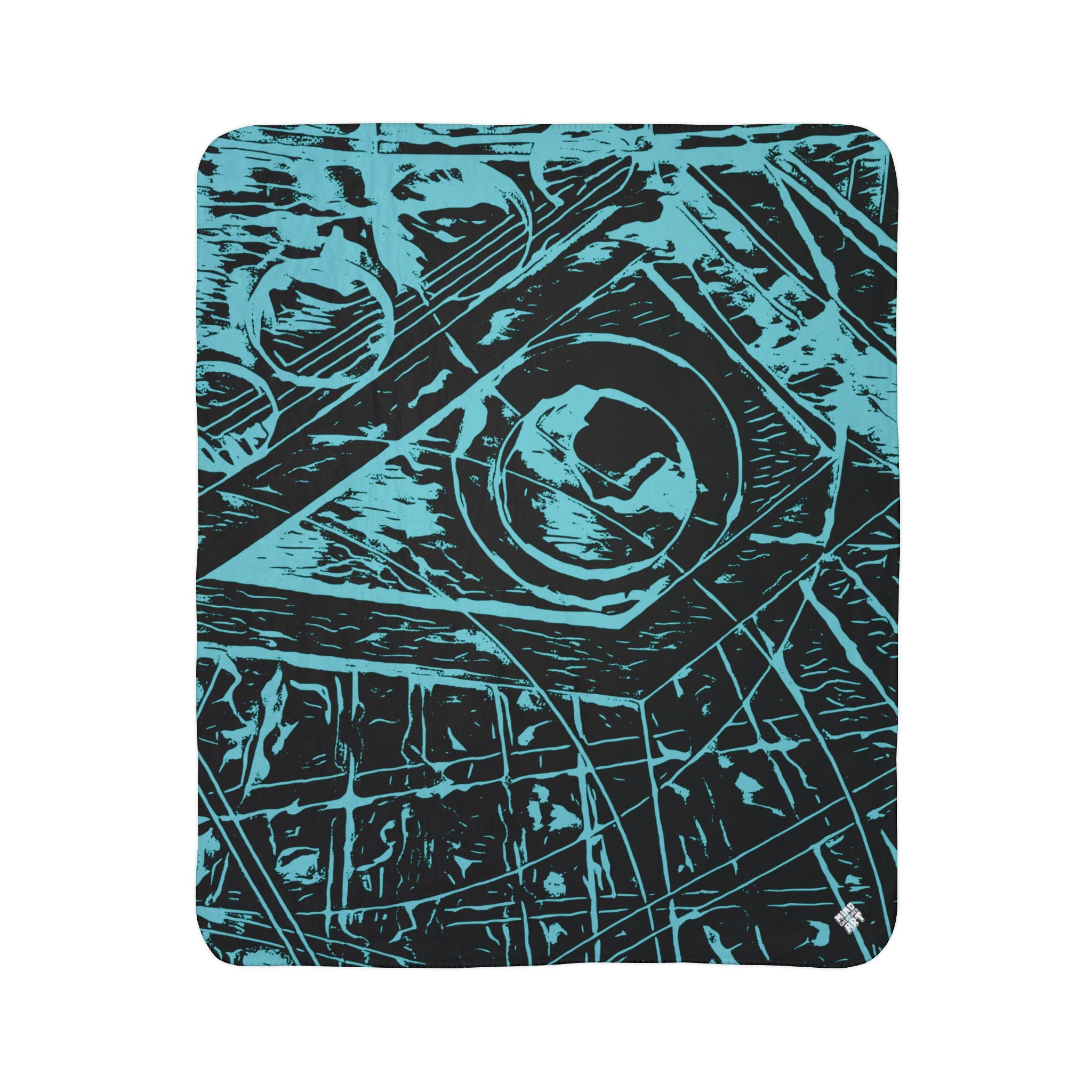 Love (Aqua, Black Background) Fleece Sherpa Blanket