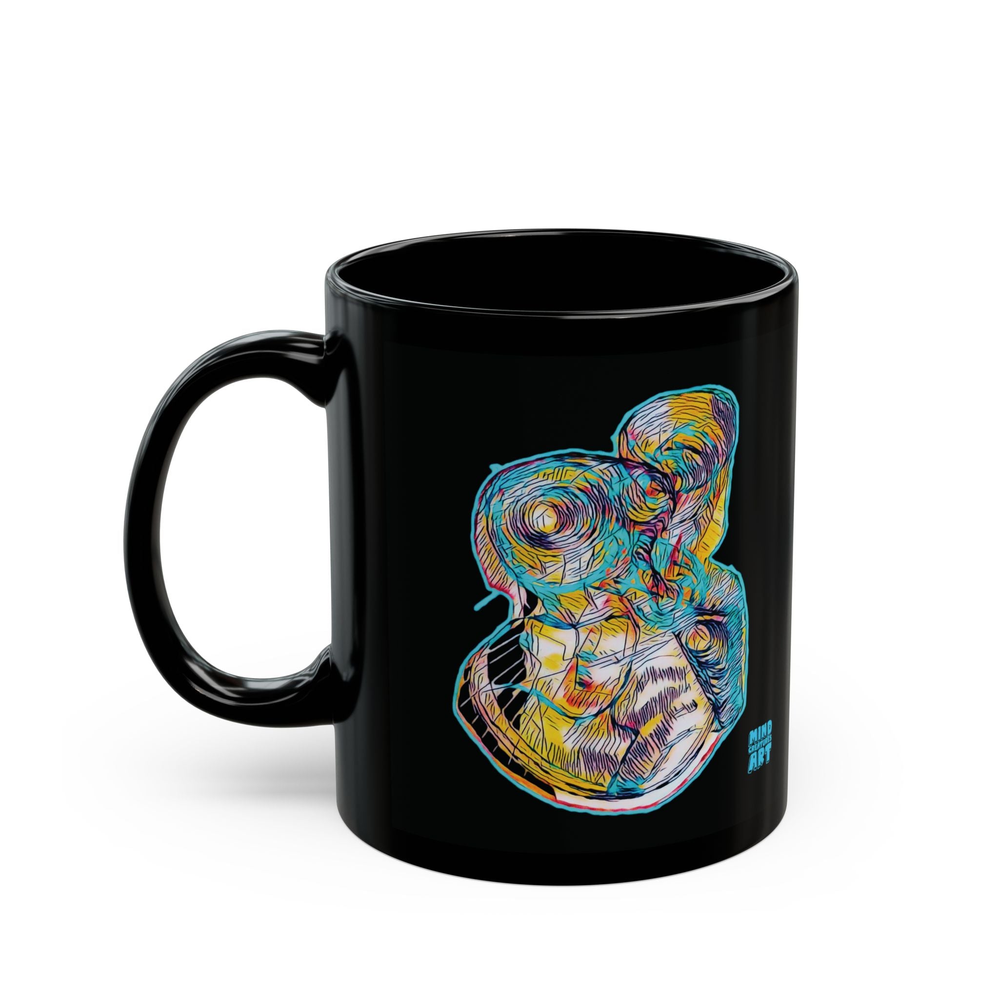 Curiosity (Teal) Black Ceramic Mug (11oz, 15oz)