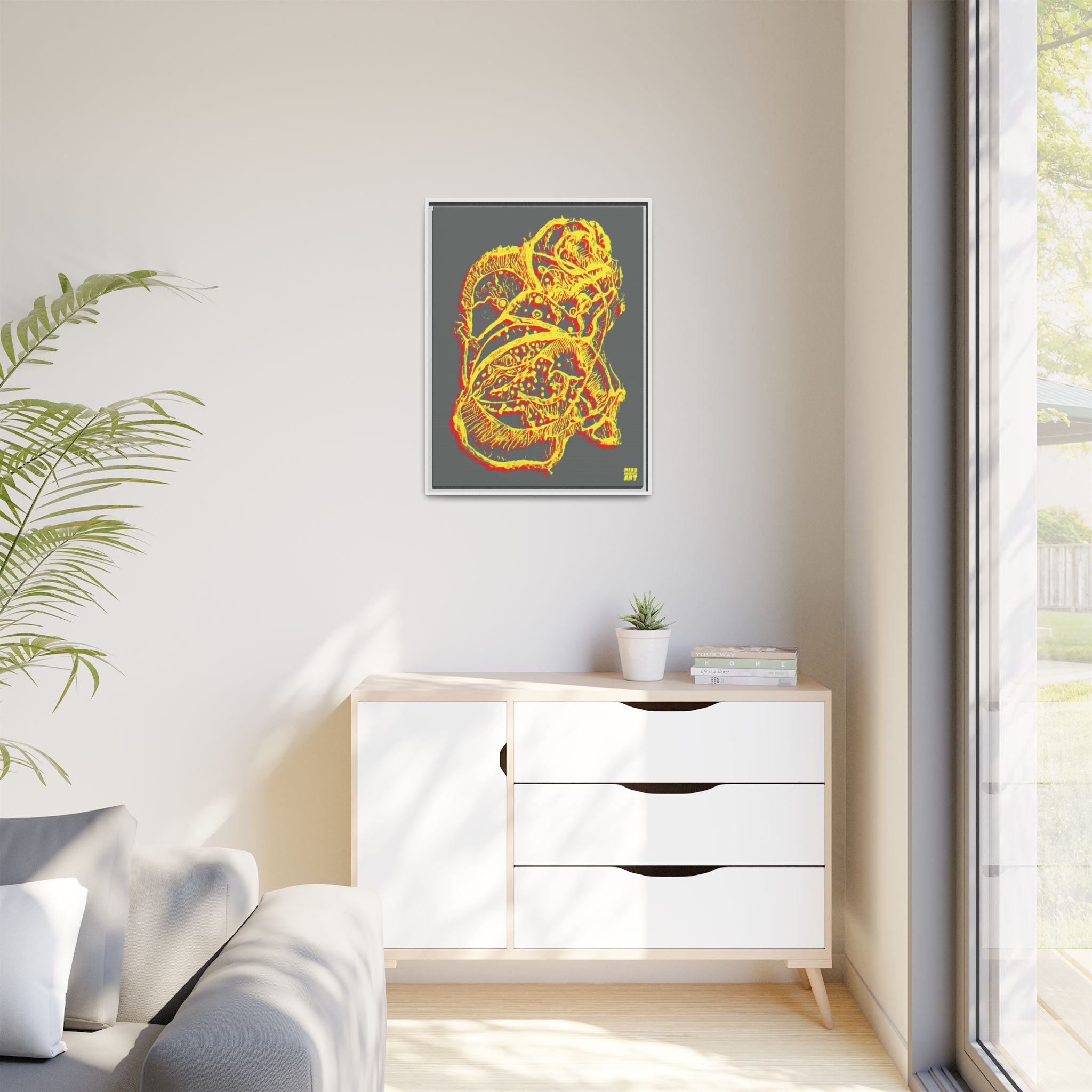 Exploration (Blur, Red & Yellow, Dark Gray Background) Matte Canvas, Framed