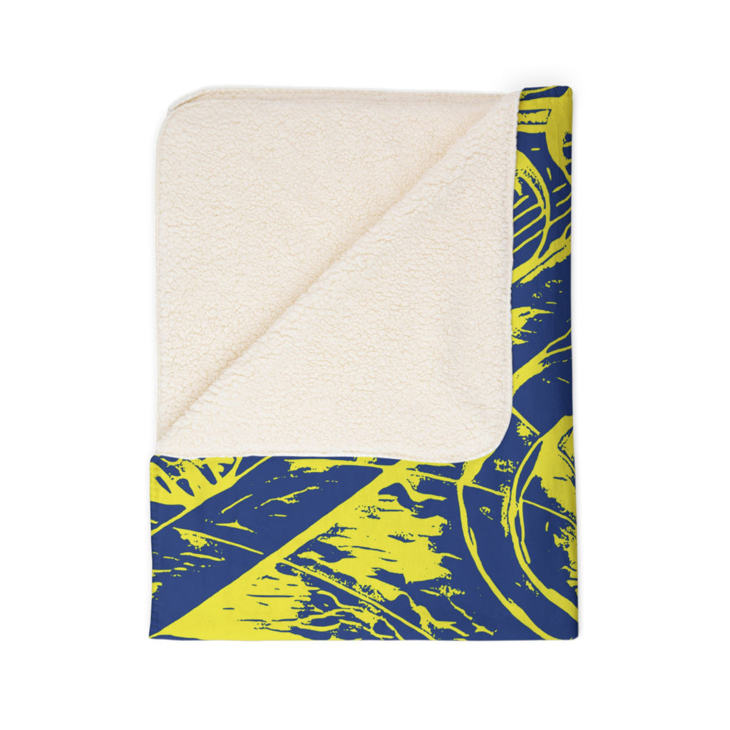 Love (Yellow, Dark Blue Background) Fleece Sherpa Blanket