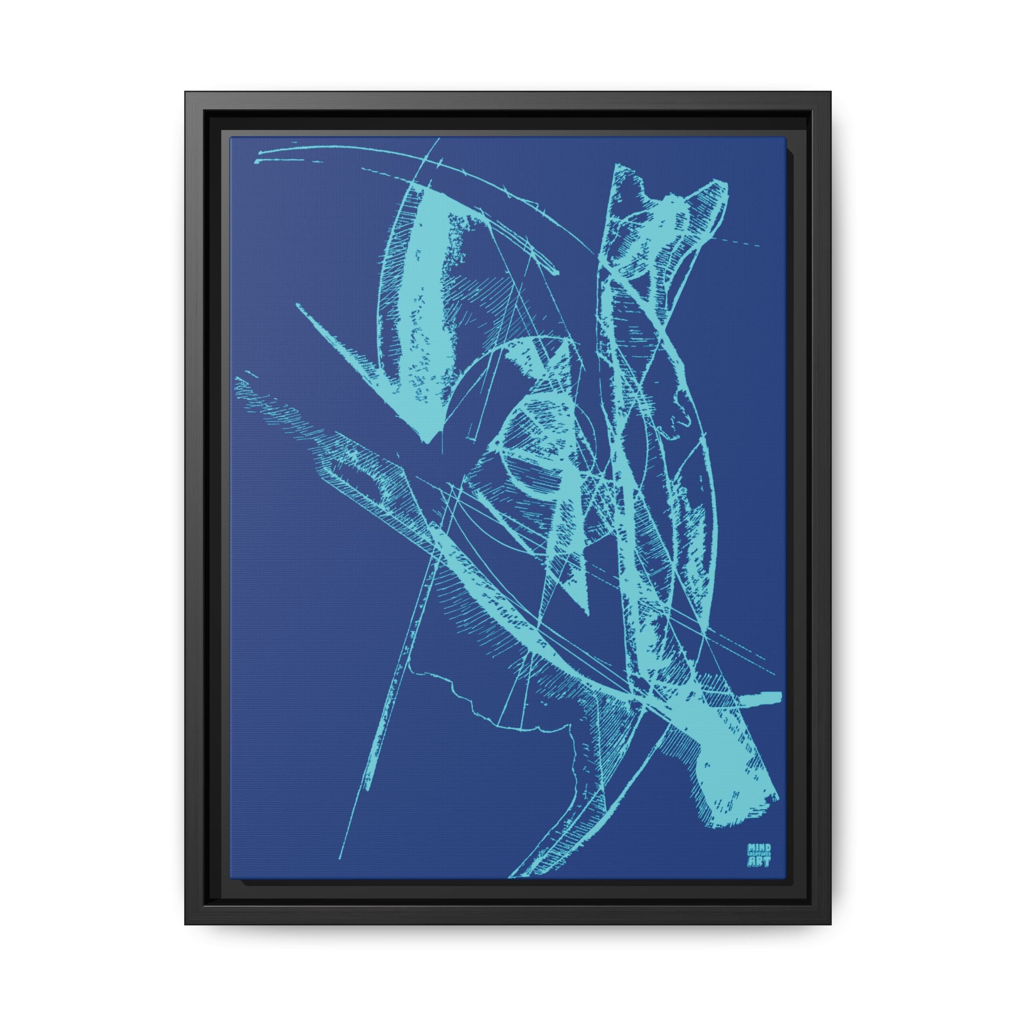 Watching (Aqua, Dark Blue Background) Matte Canvas, Framed